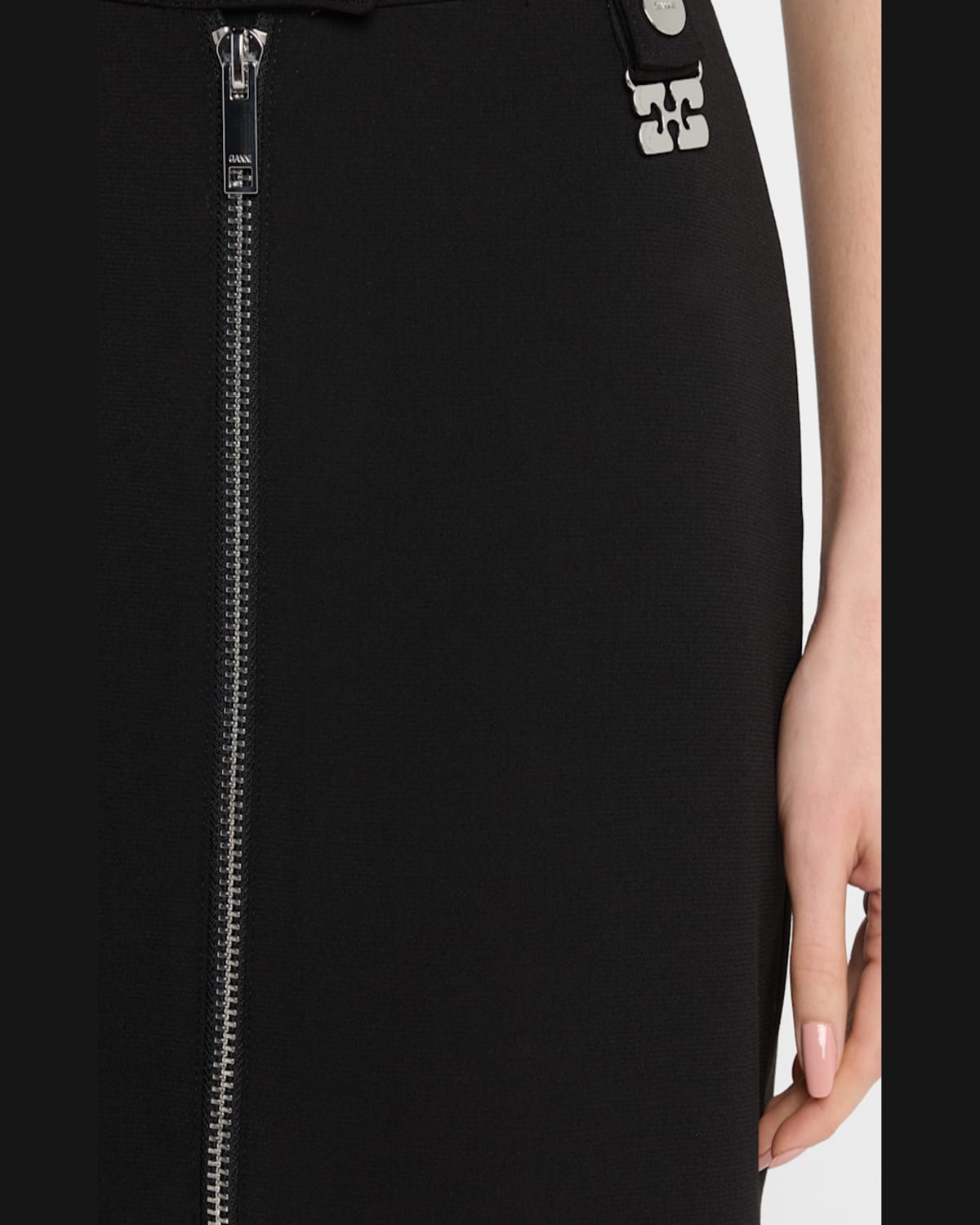 Ganni Zip-up Crepe Midi Skirt In Black