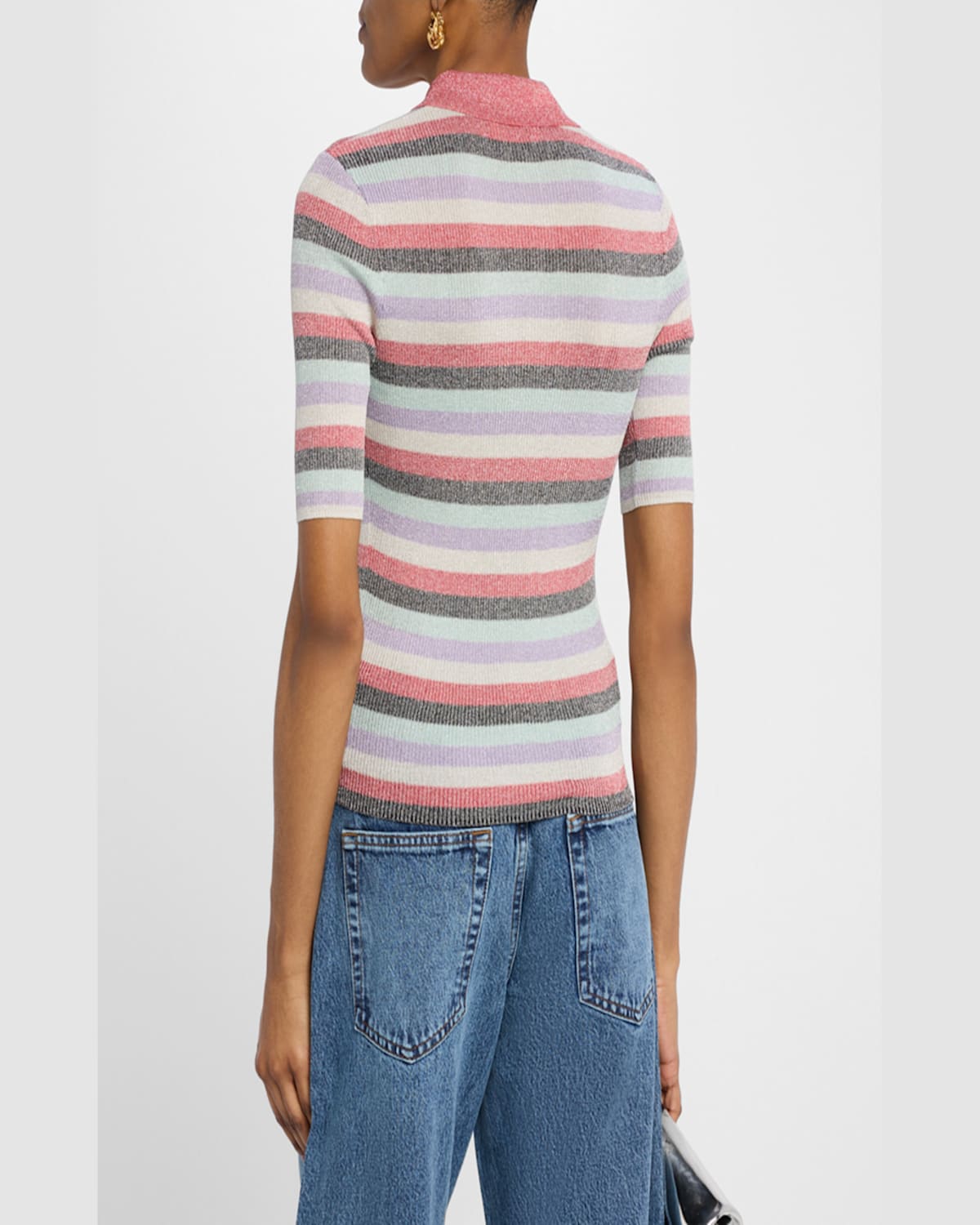 Ganni Womens Multicolour Sparkle-rib Short-sleeve Knitted Polo Shirt In Multicolour