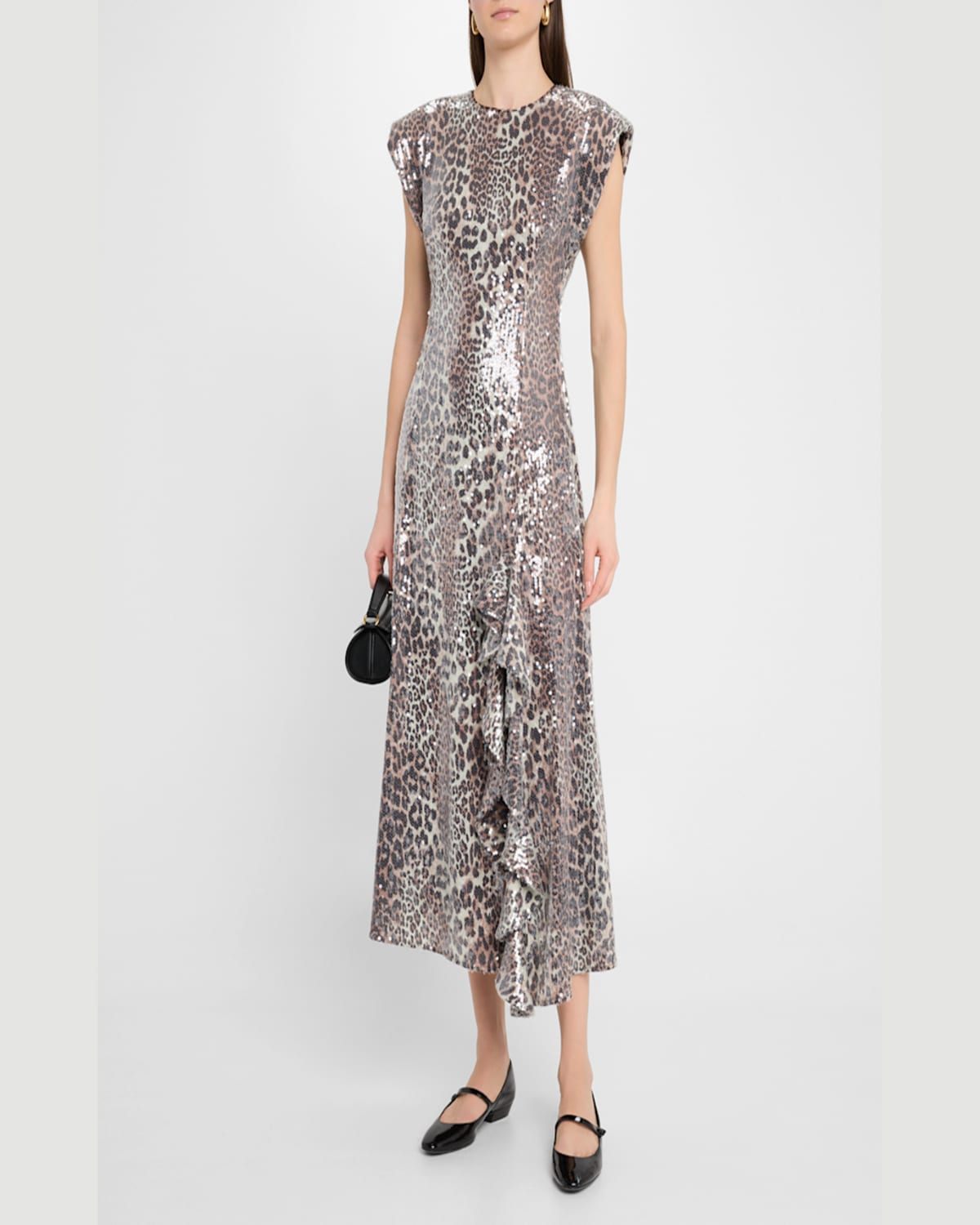 Ganni Long Dress Sequin Leo In Leopard