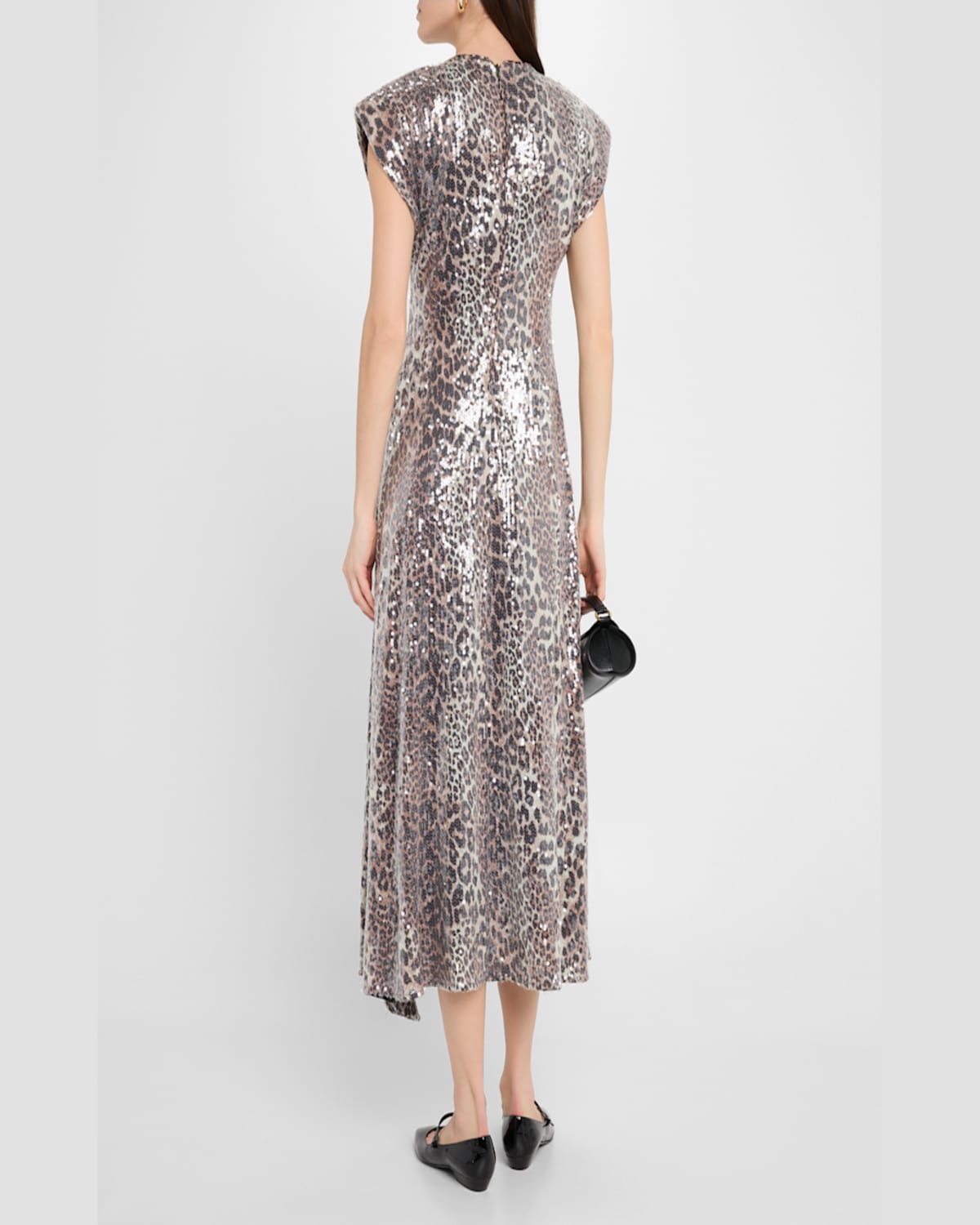 Ganni Long Dress Sequin Leo In Leopard