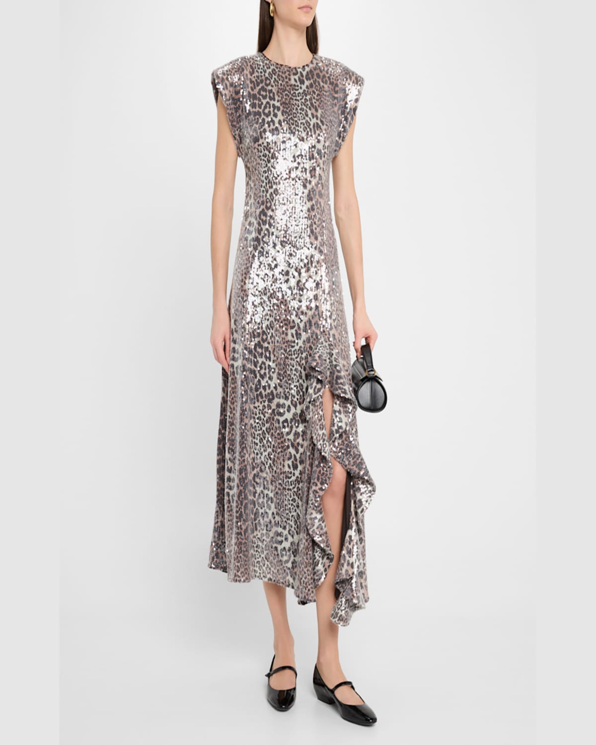 Ganni Long Dress Sequin Leo In Leopard