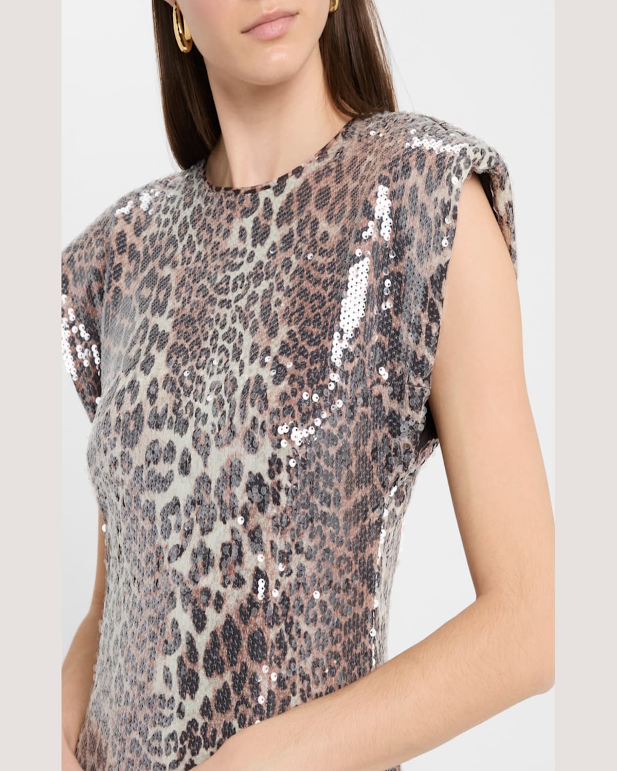 Ganni Long Dress Sequin Leo In Leopard