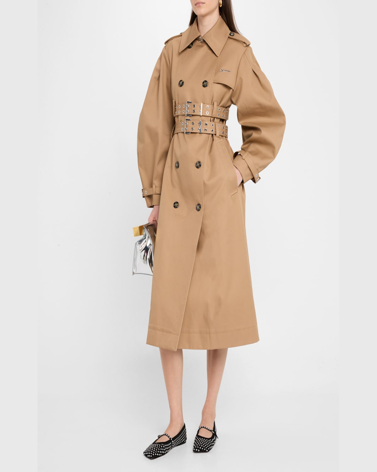 Ganni Womens Tigers Eye Logo-embellished Bonded Cotton Trench Coat In Tigers Eye