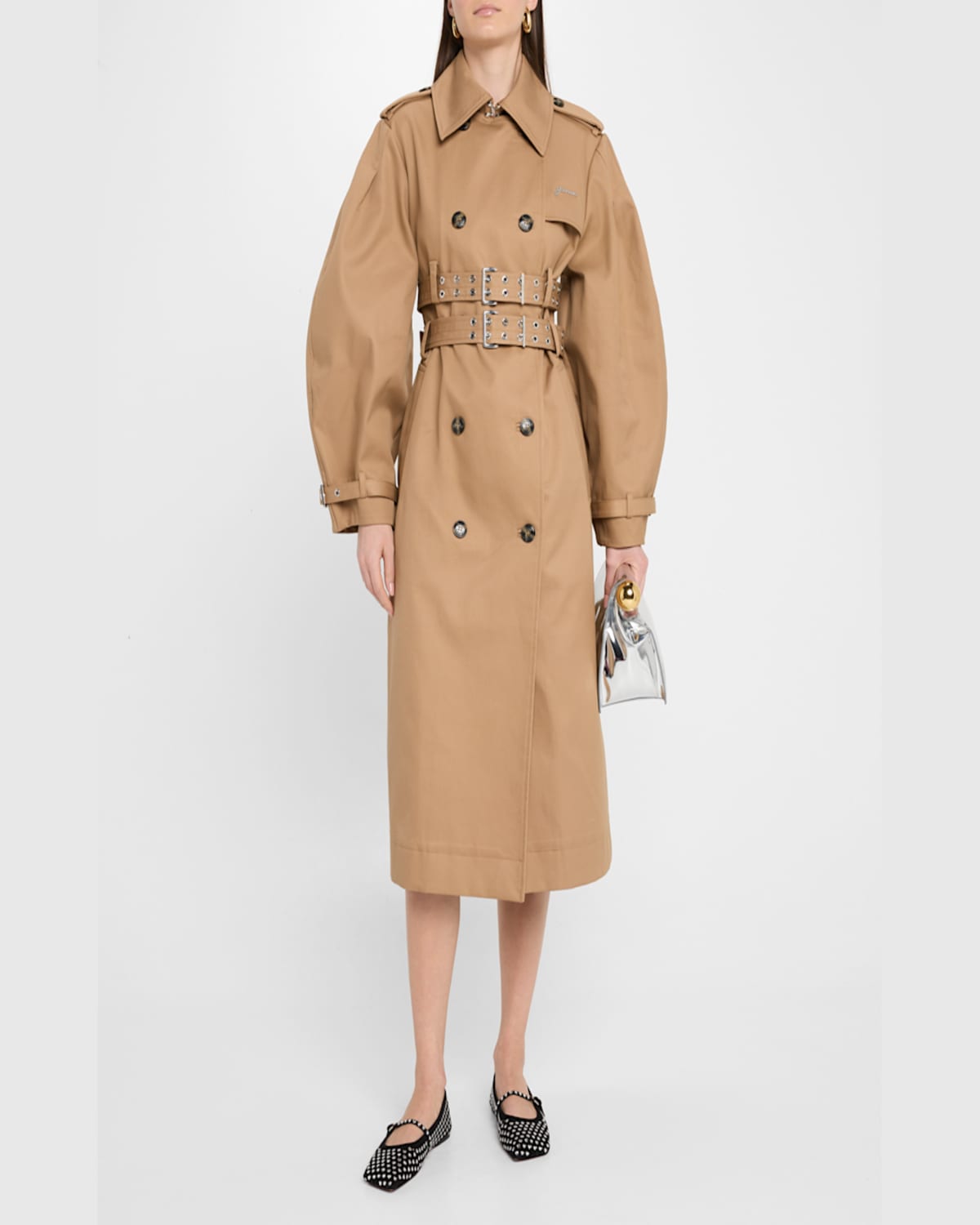 Ganni Womens Tigers Eye Logo-embellished Bonded Cotton Trench Coat In Tigers Eye