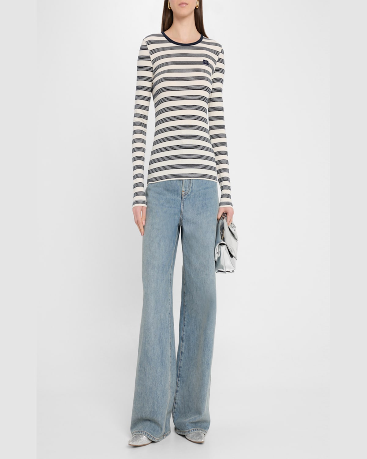 Ganni Organic Cotton Striped T-shirt In Sky Captain