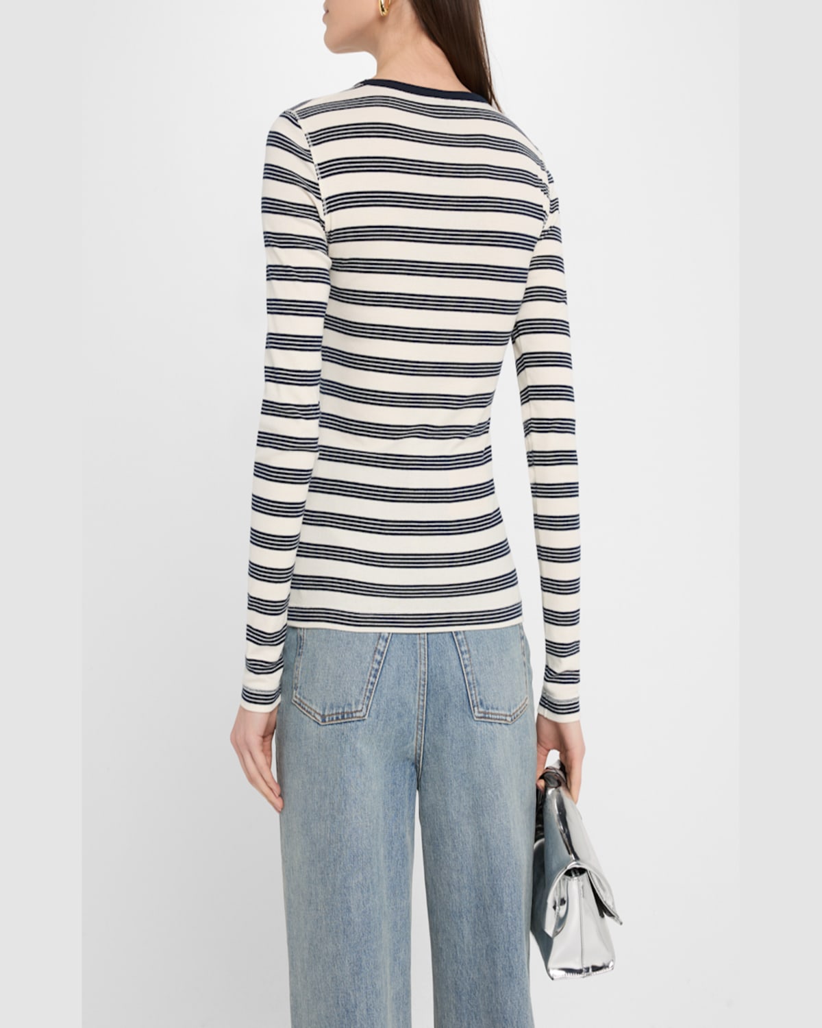 Ganni Organic Cotton Striped T-shirt In Sky Captain
