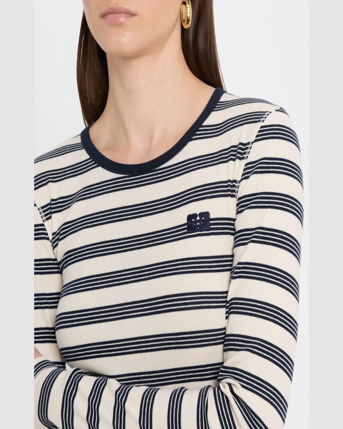 Ganni Organic Cotton Striped T-shirt In Sky Captain