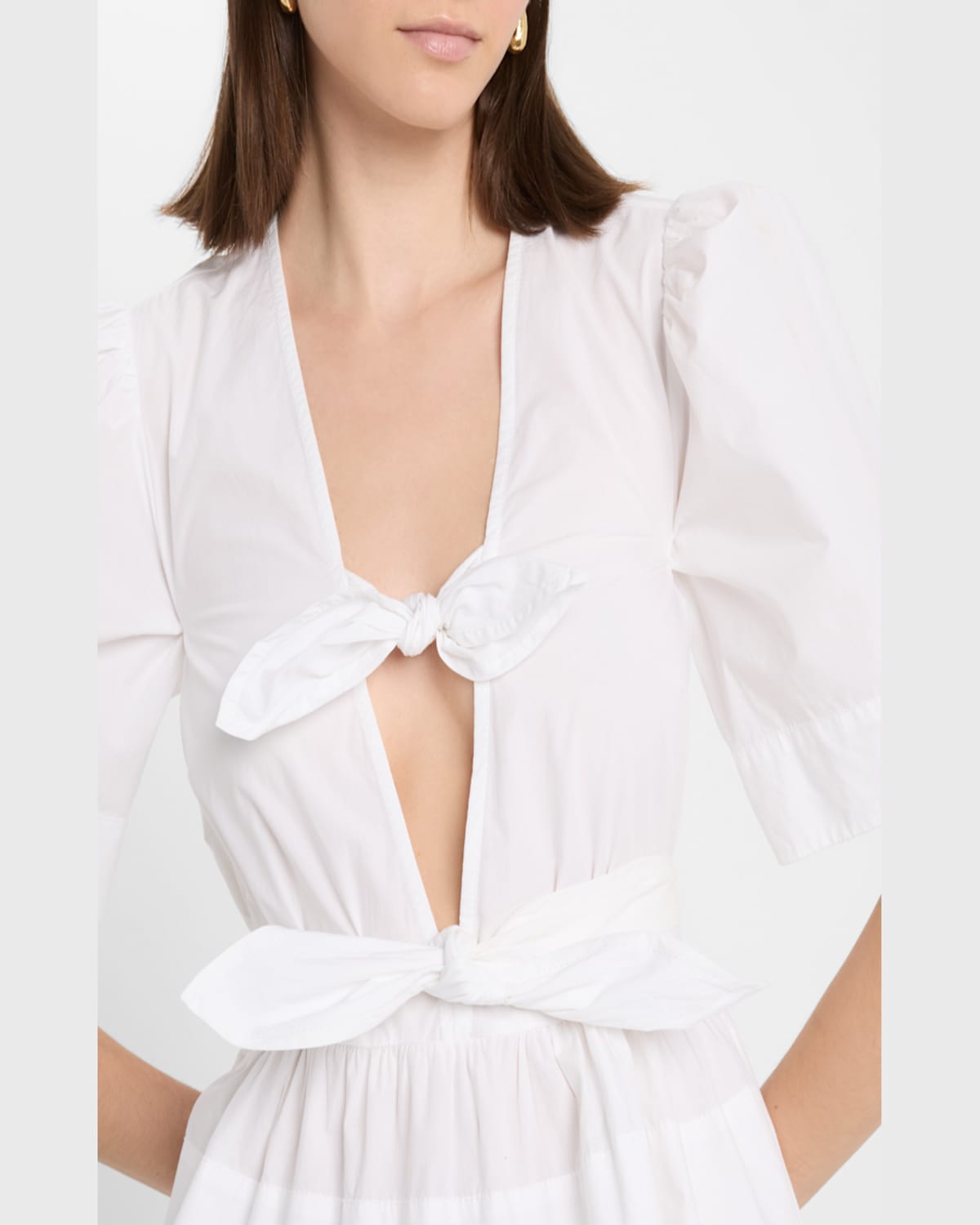 Shop Ganni Stretch Cotton Tie-front Blouse In Bright White