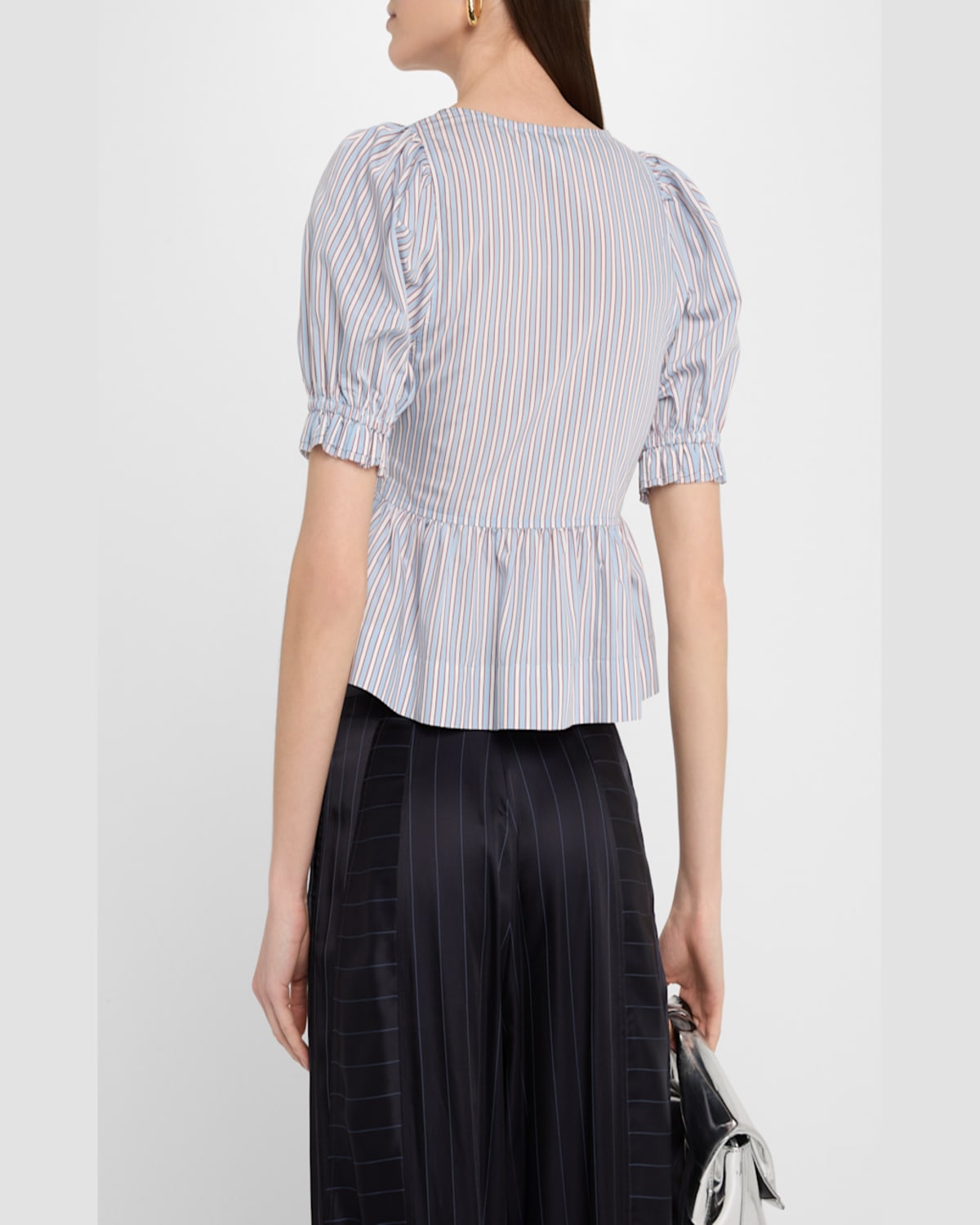 Ganni Yarn Dyed Stripe Blouse Shirts Light Blue