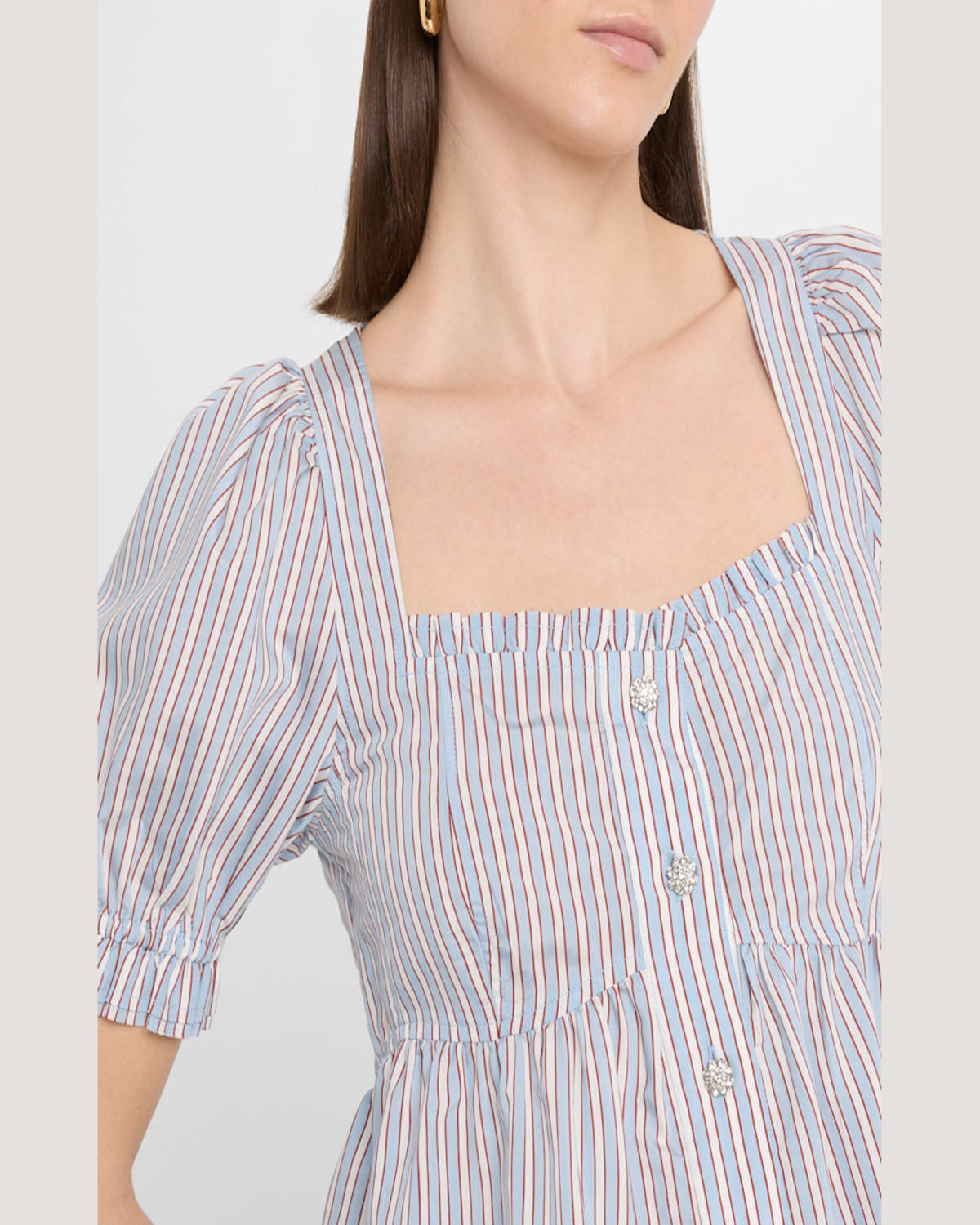 Ganni Yarn Dyed Stripe Blouse Shirts Light Blue