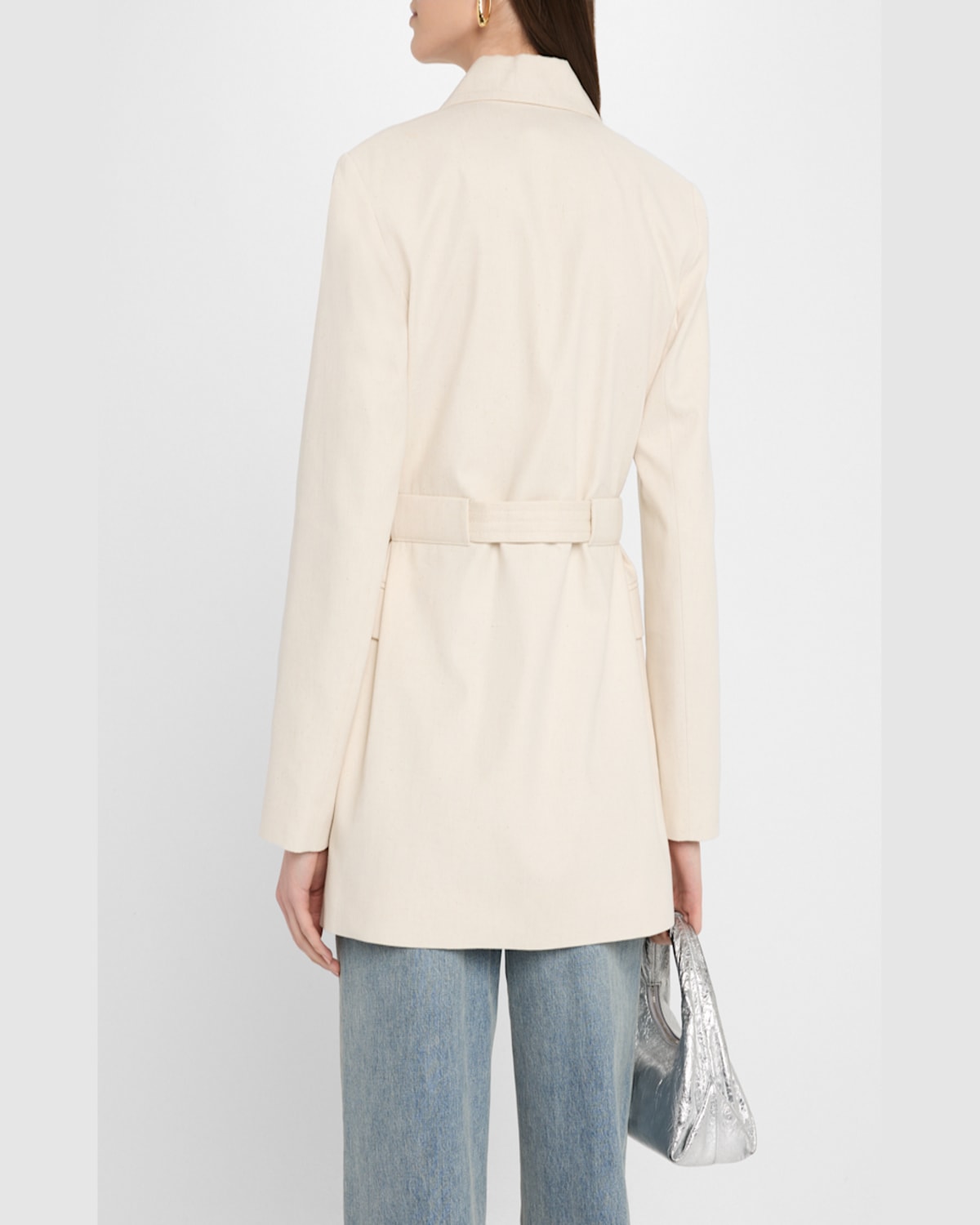 Ganni Belted Cotton Melange Blazer In Angora