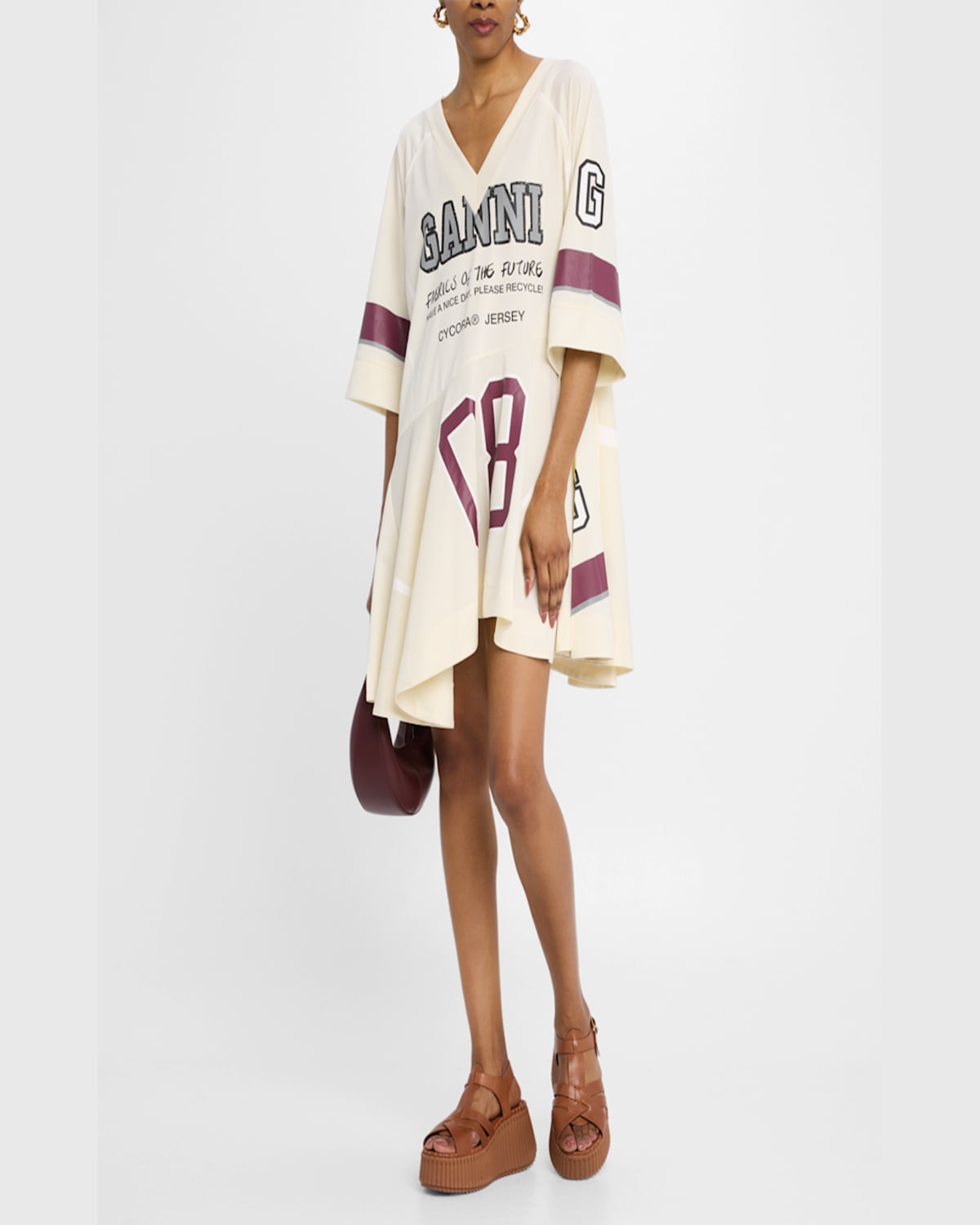Ganni Oversized Jersey Mini Dress In Antique White
