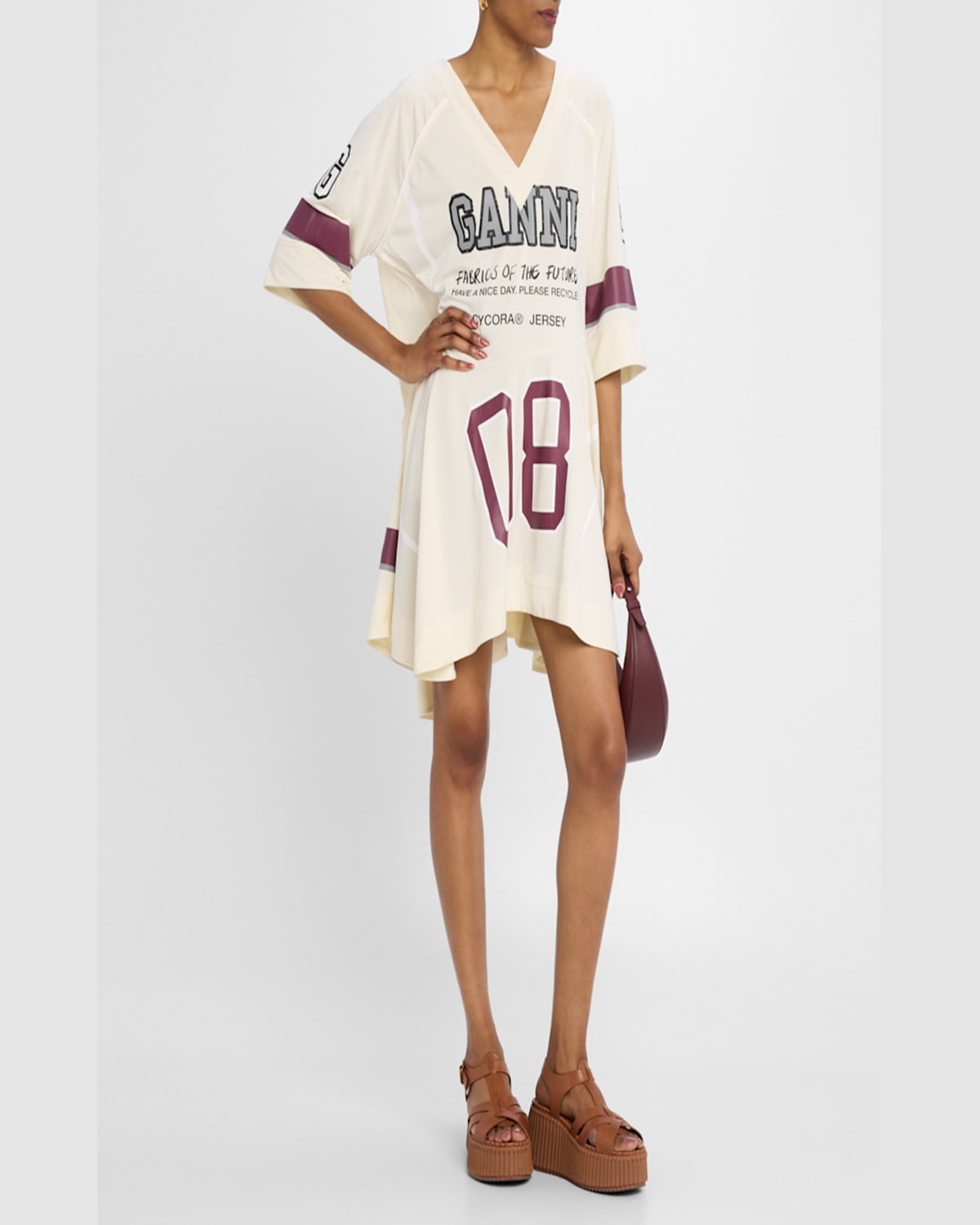 Ganni Oversized Jersey Mini Dress In Antique White