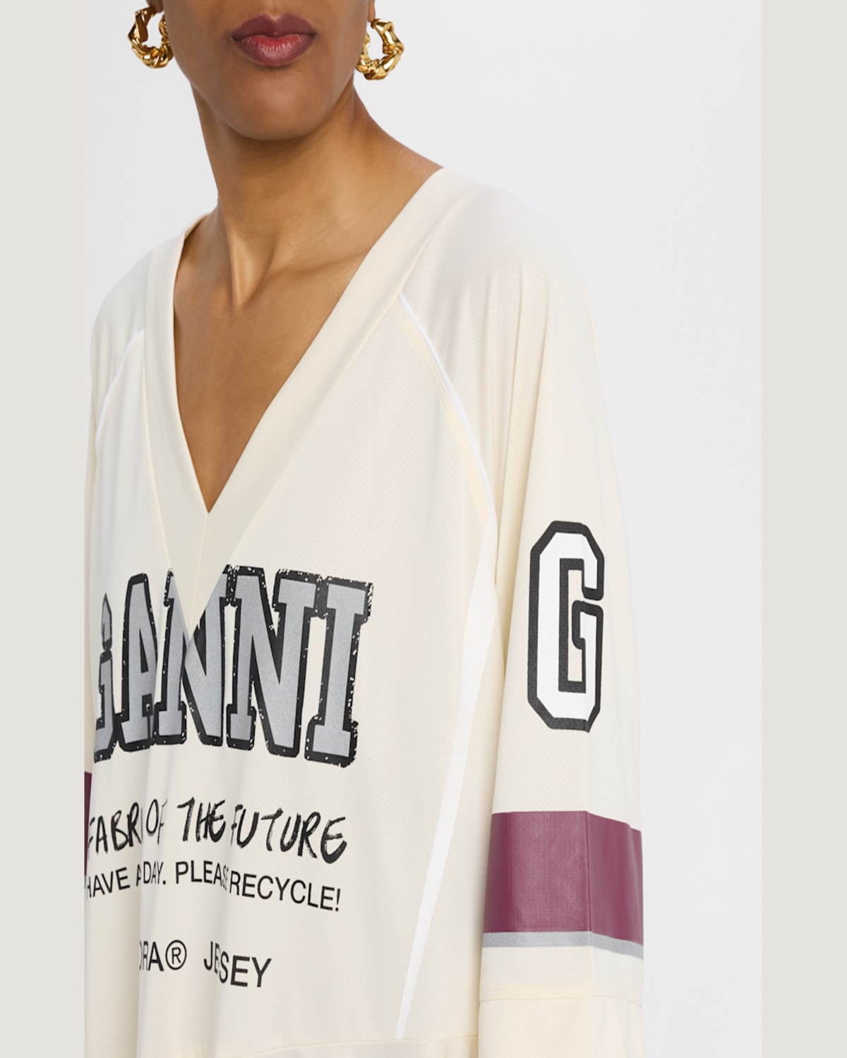 Ganni Oversized Jersey Mini Dress In Antique White