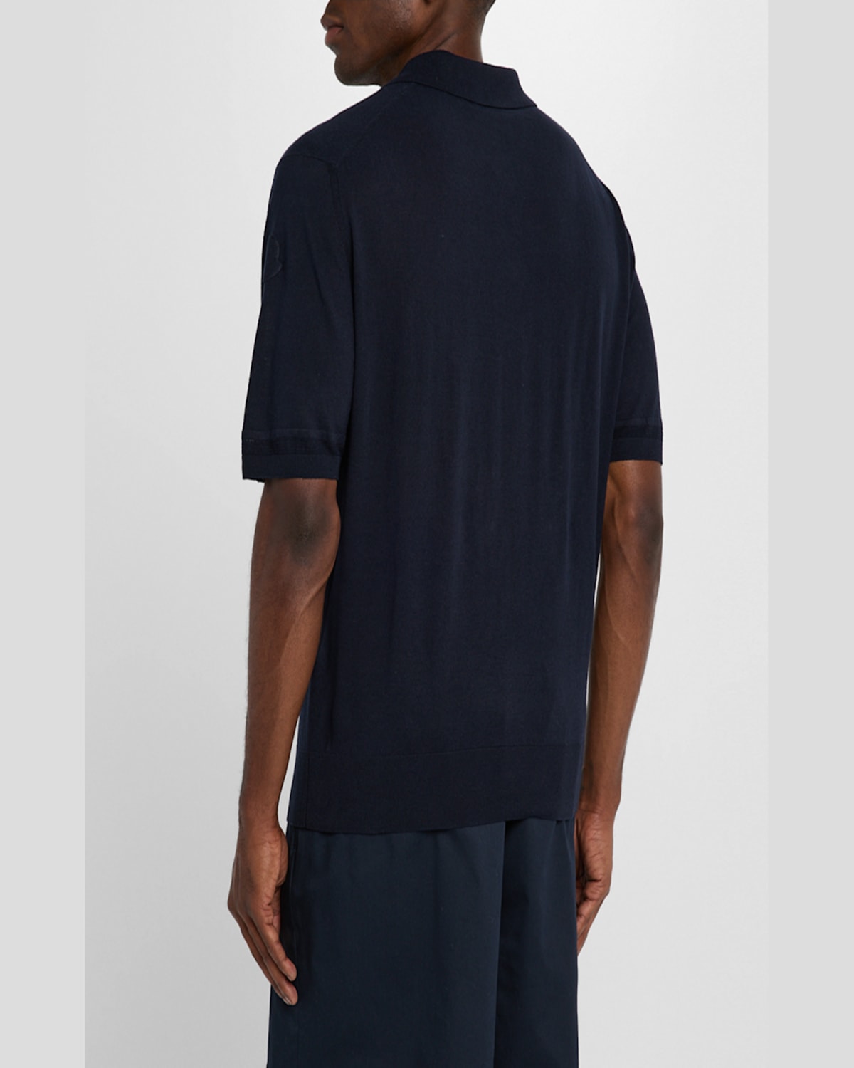 Moncler Men Blue Silk And Linen Knit Polo Shirt In Navy