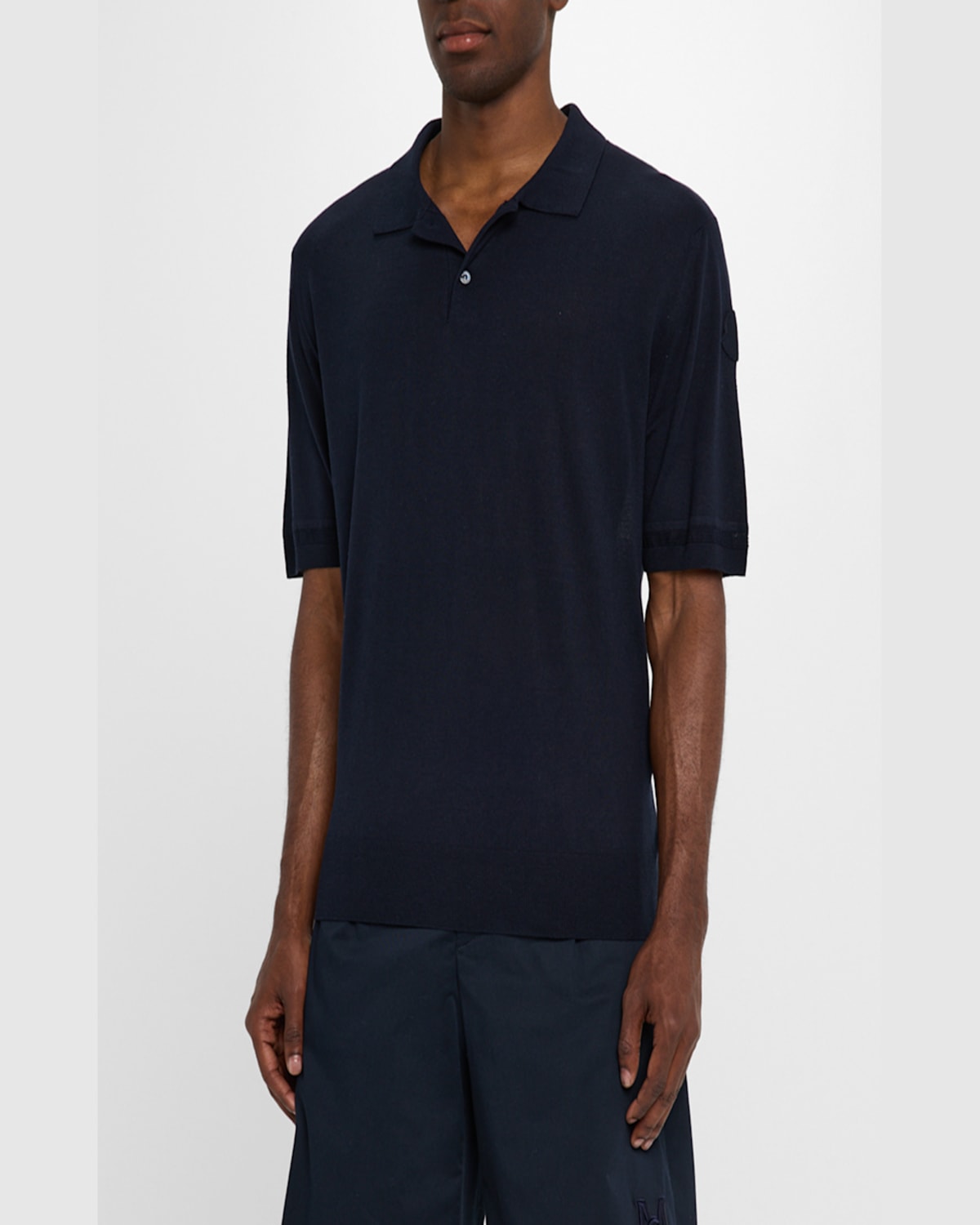 Moncler Men Blue Silk And Linen Knit Polo Shirt In Navy