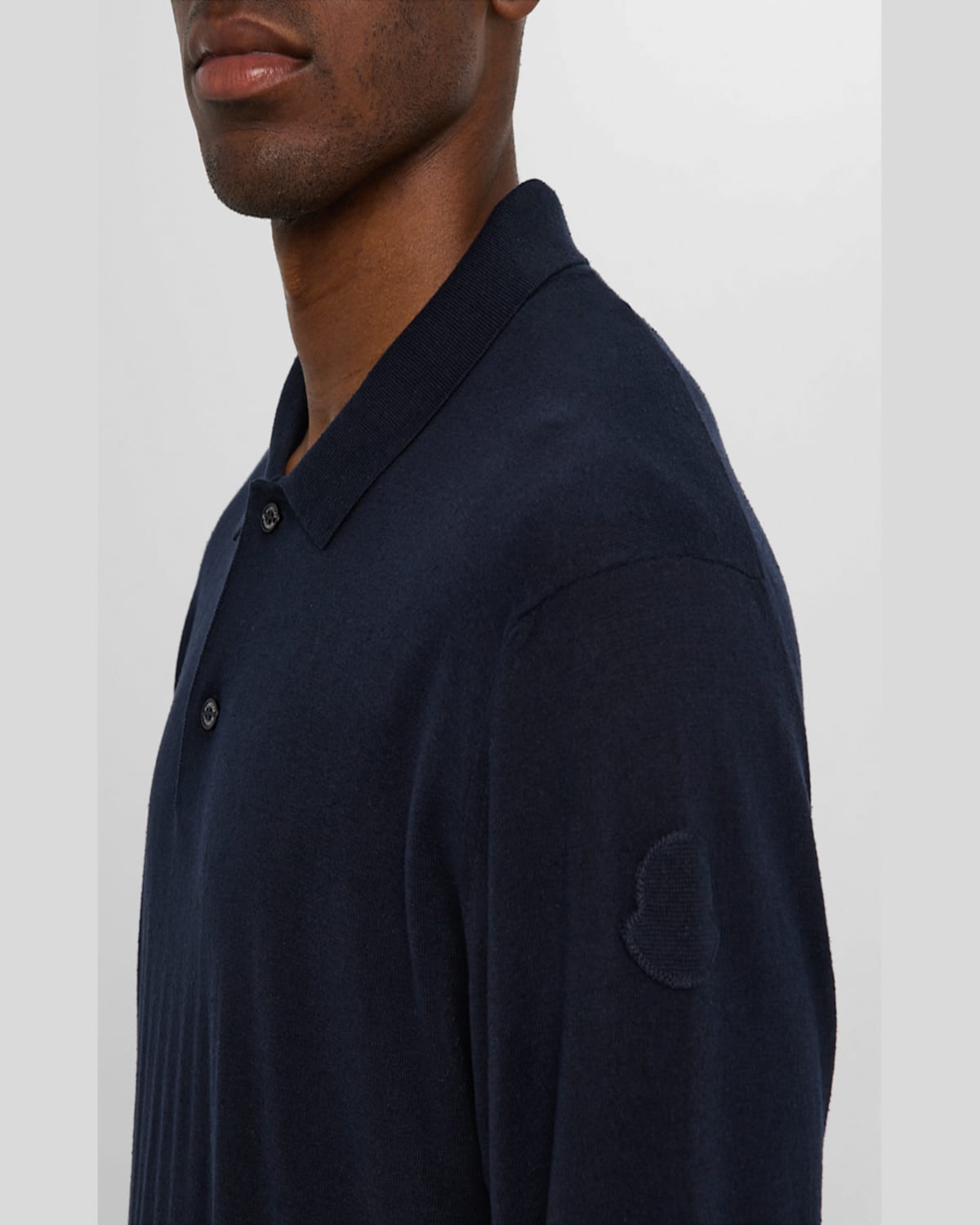 Moncler Men Blue Silk And Linen Knit Polo Shirt In Navy