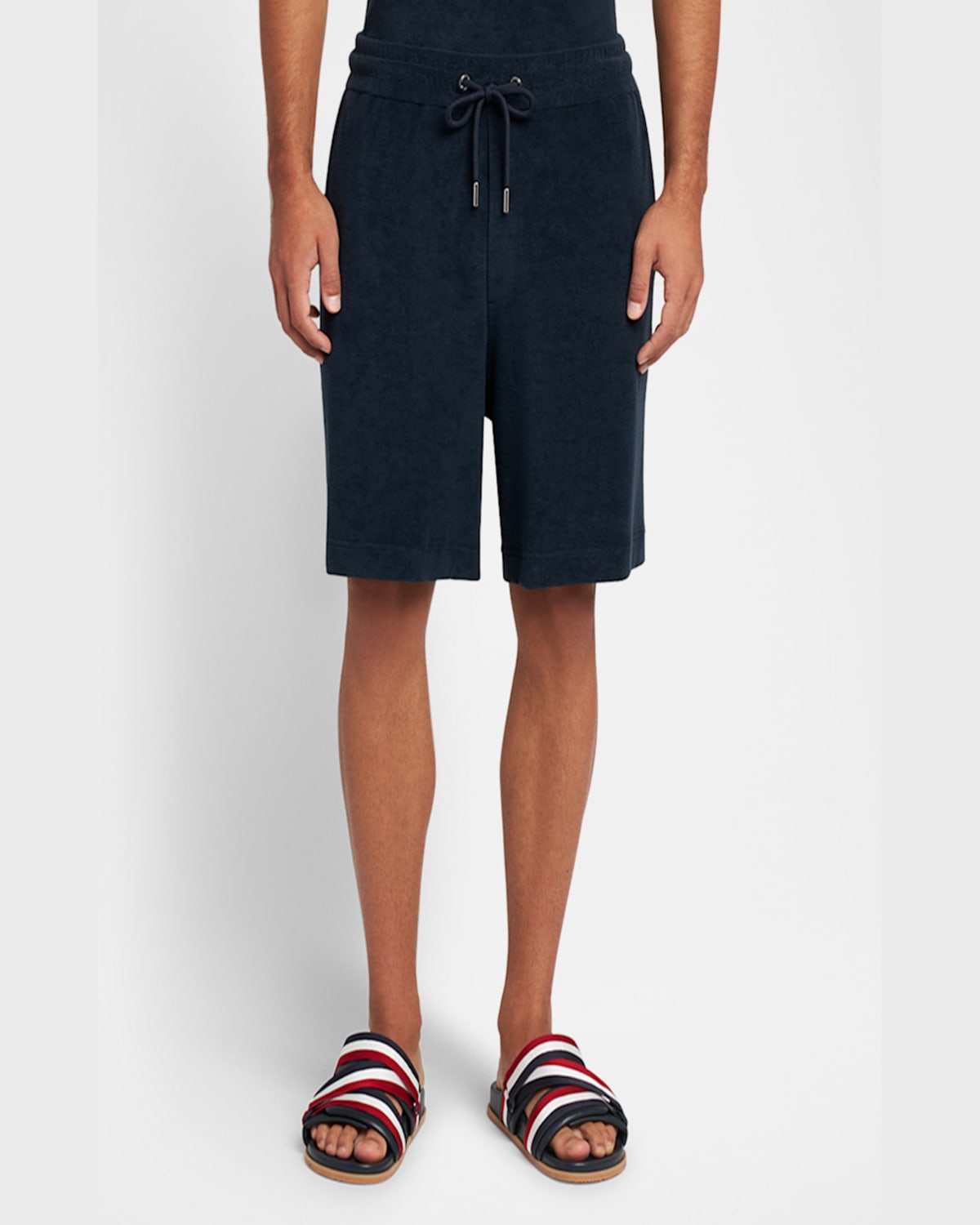 Moncler High-waisted Drawstring Shorts In Navy
