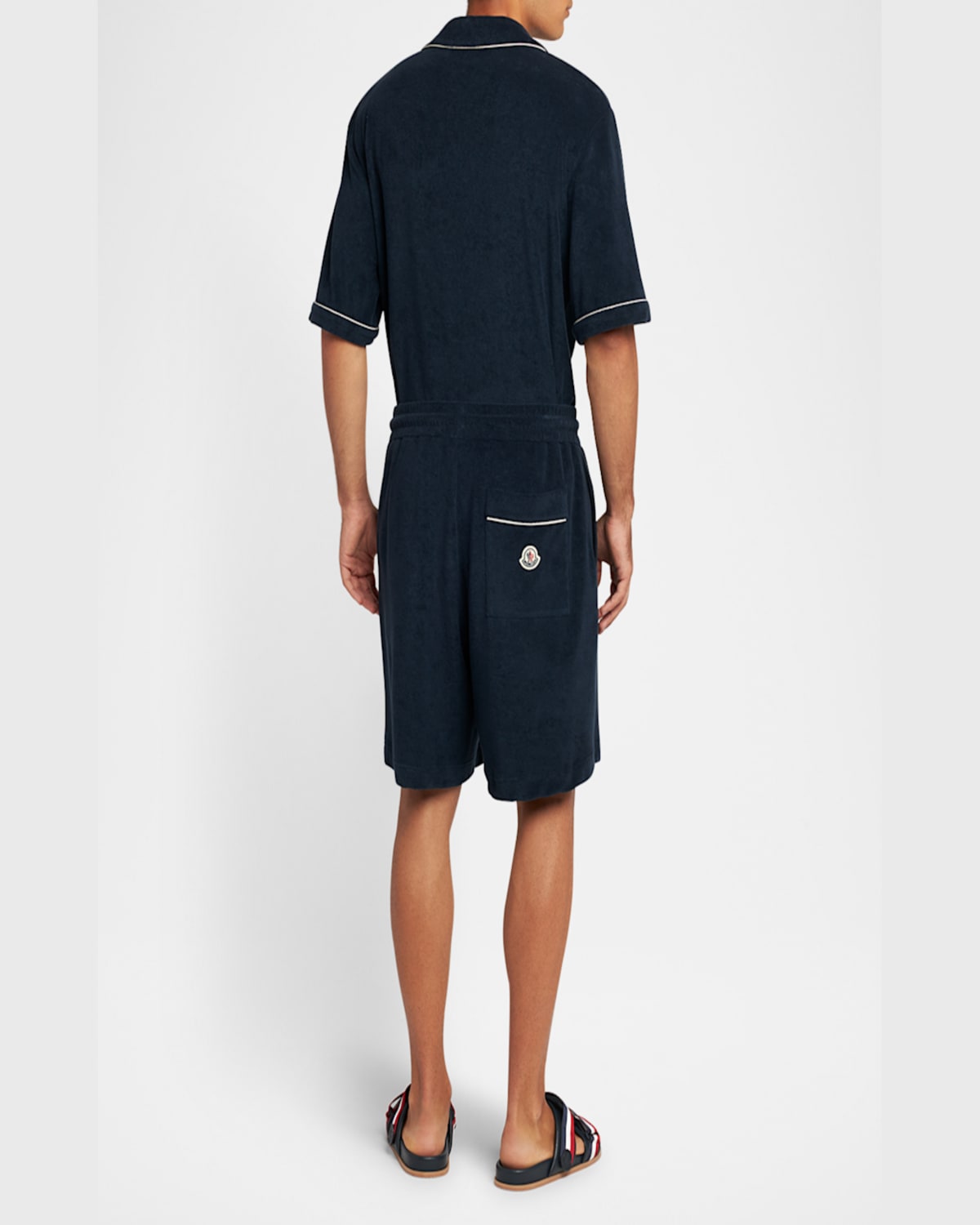 Moncler High-waisted Drawstring Shorts In Navy