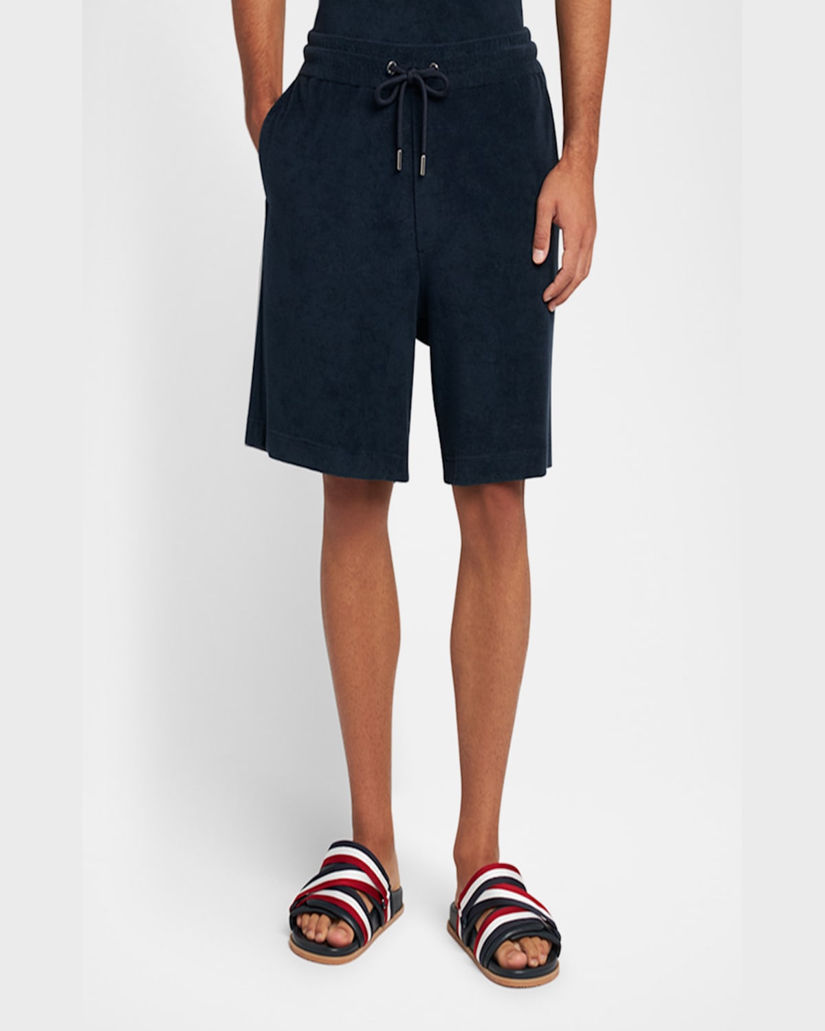 Moncler High-waisted Drawstring Shorts In Navy