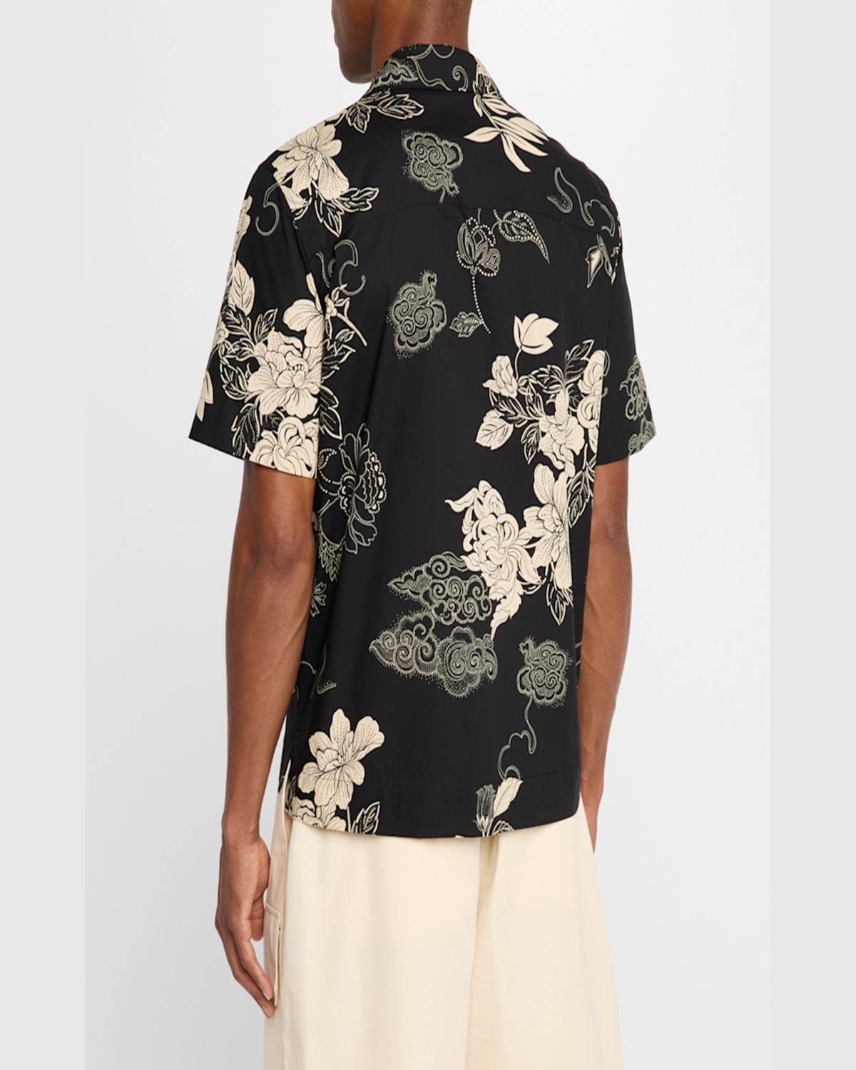 Moncler Men's Leaf-print Camp Shirt In Pastel Grey