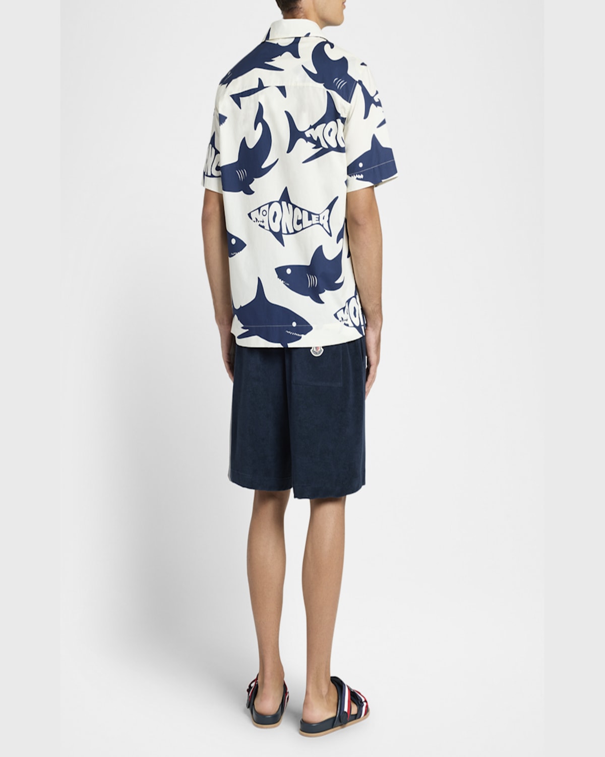 Moncler Chemise À Manches Courtes En Coton À Imprimé Requin In Dark Blue