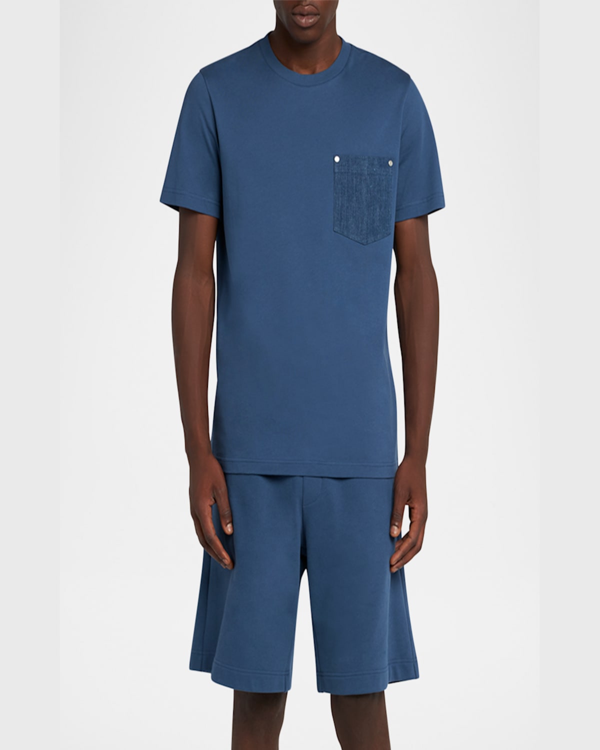 Moncler Cotton Denim T-shirt With Pocket In Navy