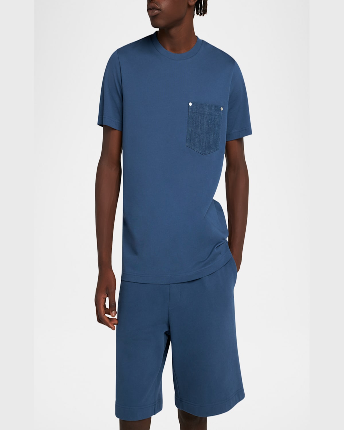 Moncler Cotton Denim T-shirt With Pocket In Navy