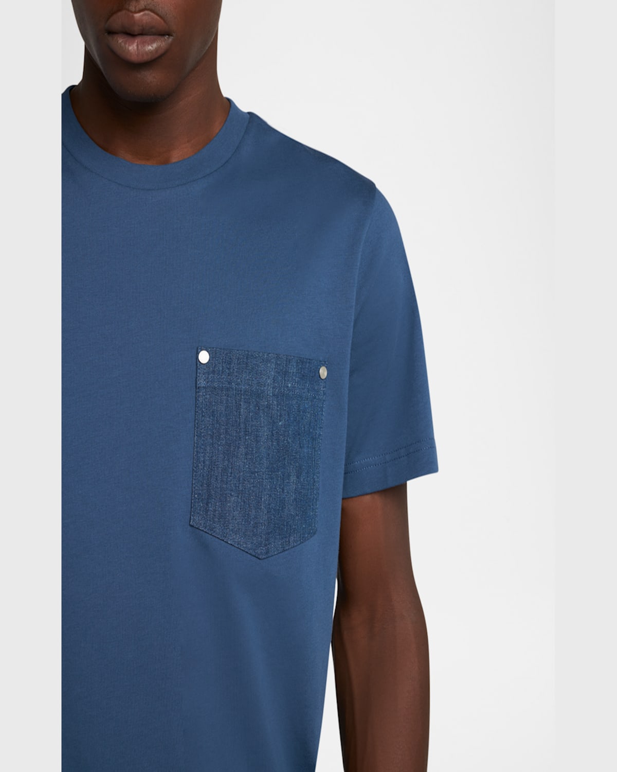 Moncler Cotton Denim T-shirt With Pocket In Navy