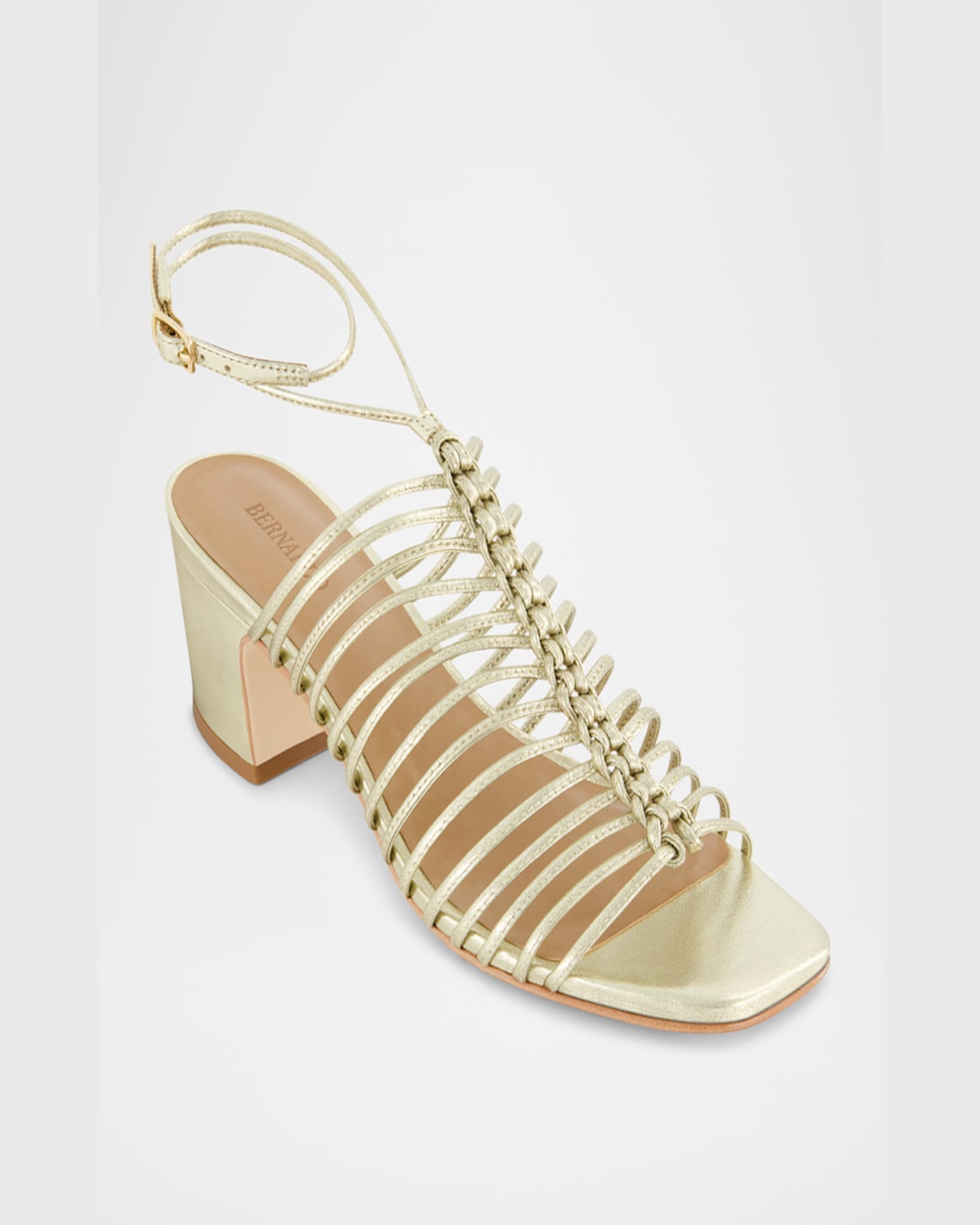 Bernardo Footwear Briga Mid Heel Sandal In Champagne Metallic Glove Leather