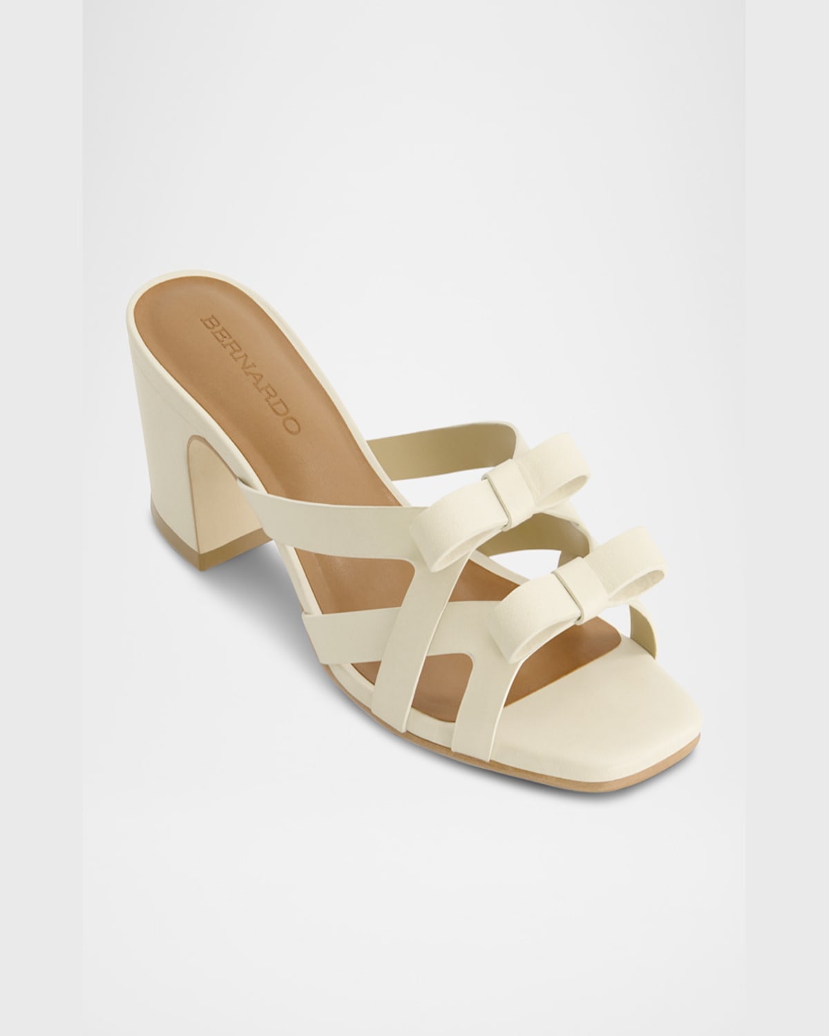 Bernardo Burgo Leather Bows Slide Sandals In Eggshell Antique Calf