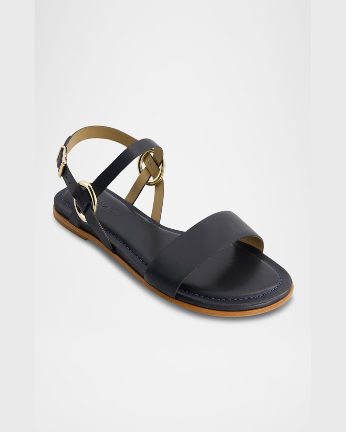 Shop Bernardo Henre Leather Flat Slingback Sandals In Navy Antinque Calf