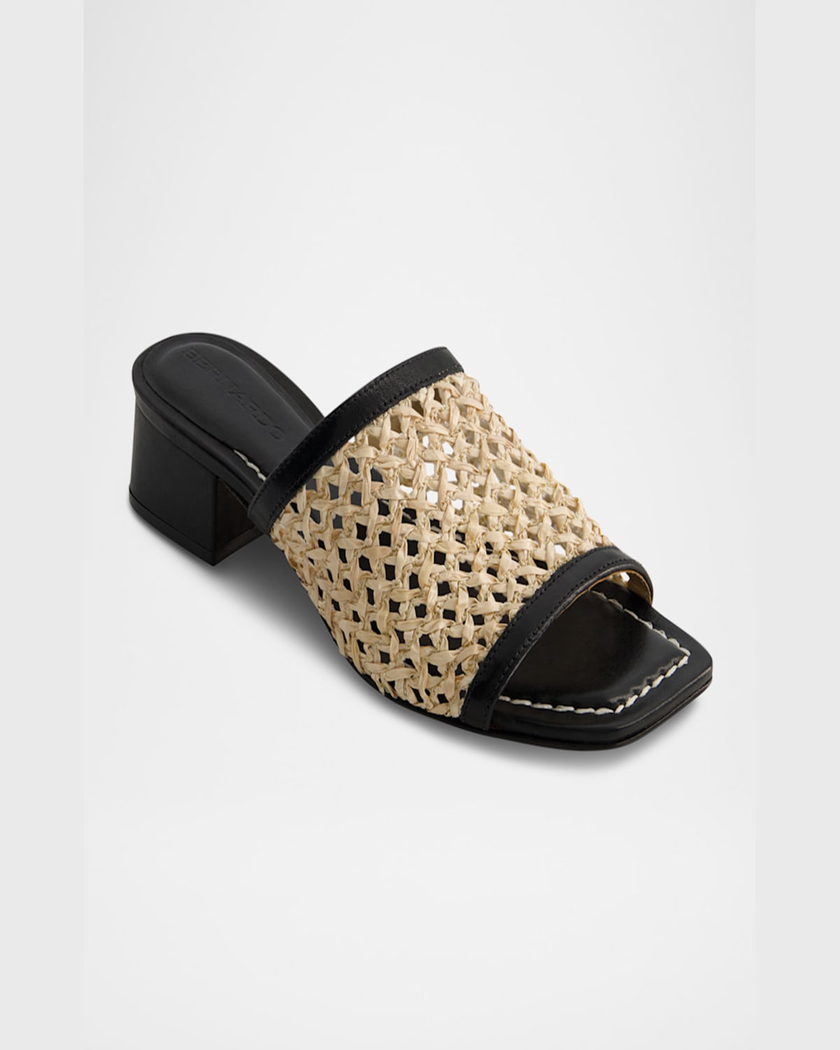 Bernardo Jenne Raffia Slide Sandals In Black / Palha Antique Calf/woven Raffia