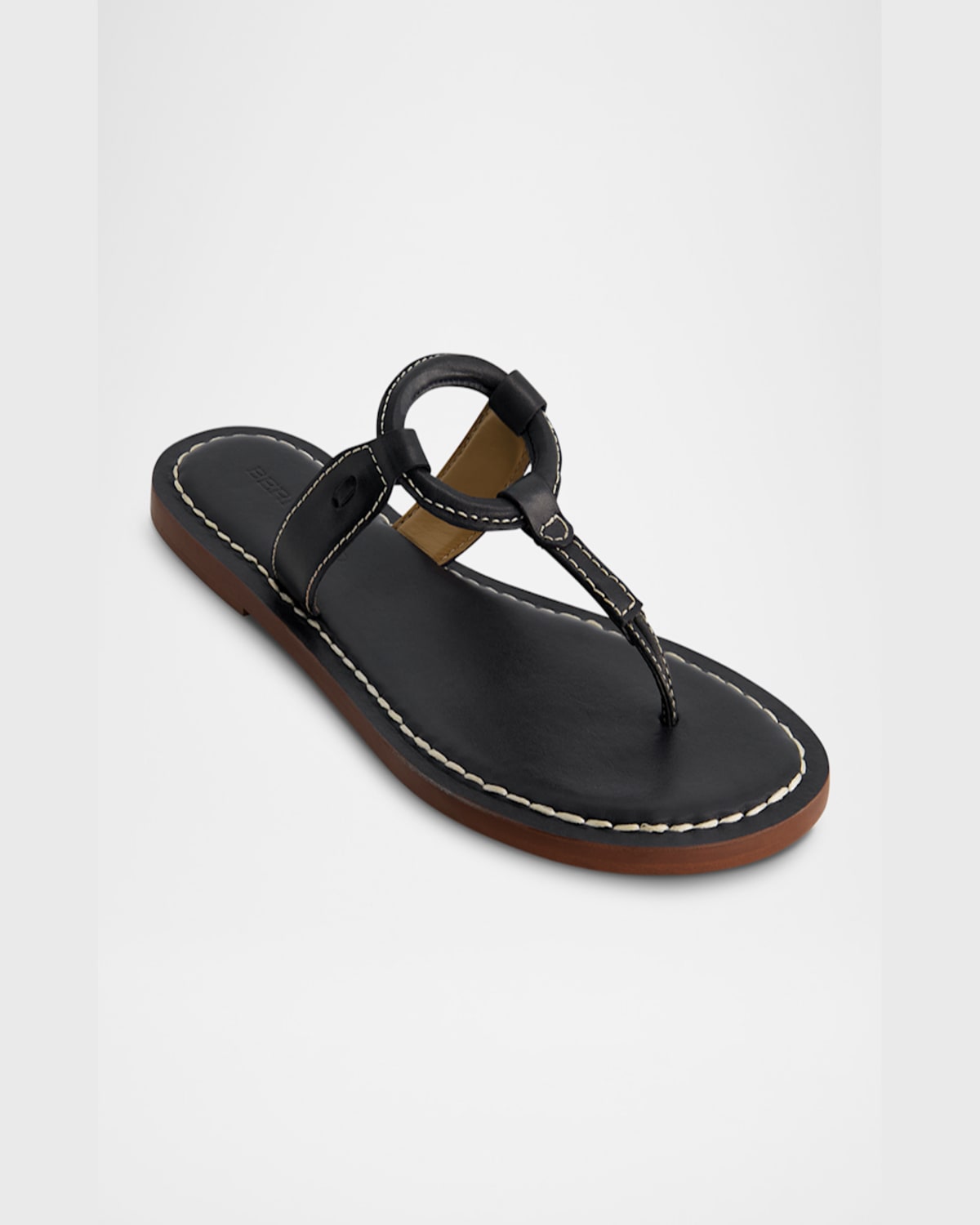 Shop Bernardo Matrix Leather Flat Thong Sandals In Navy Antinque Calf
