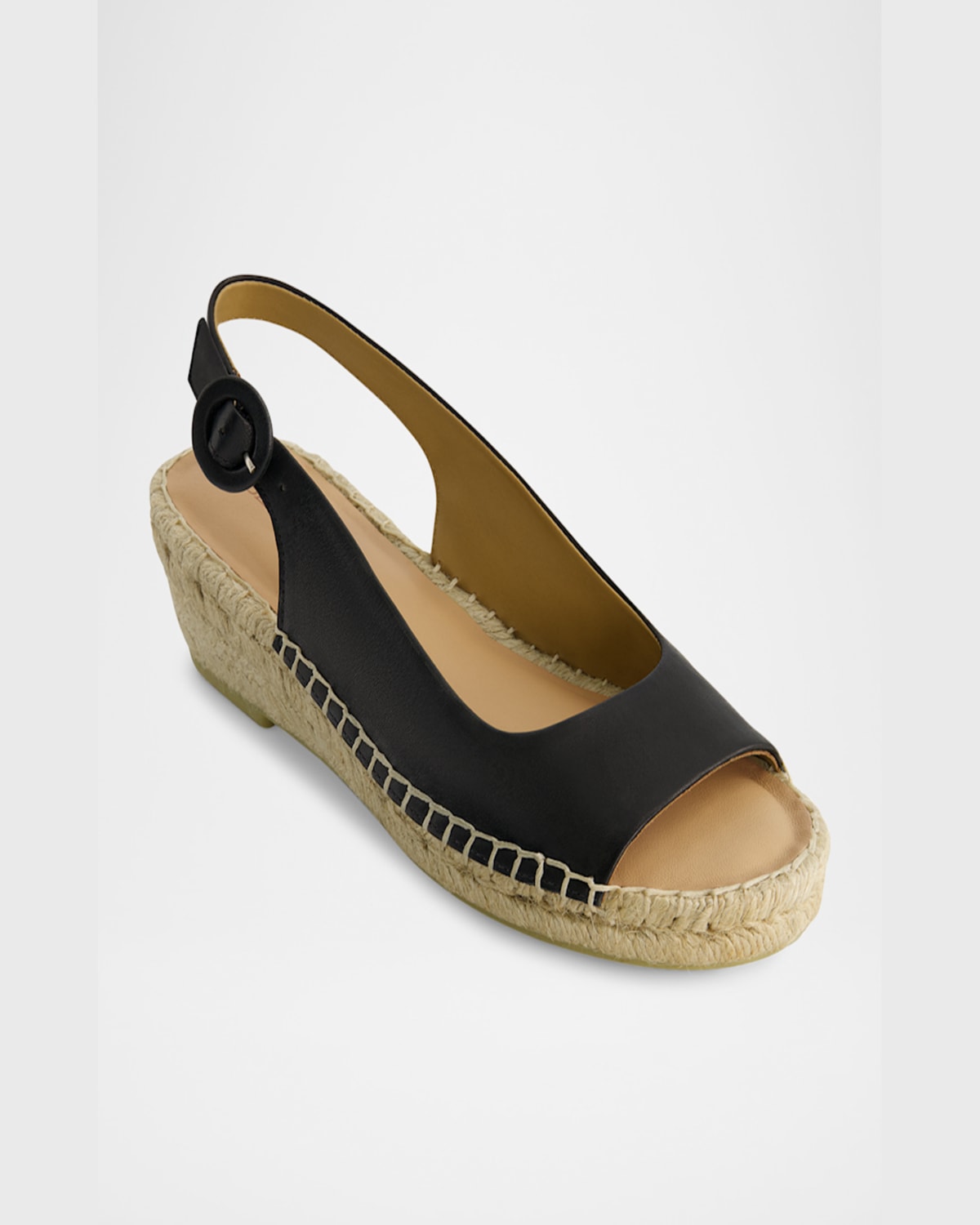 Bernardo Melila Leather Slingback Wedge Espadrilles In Black Antique Calf