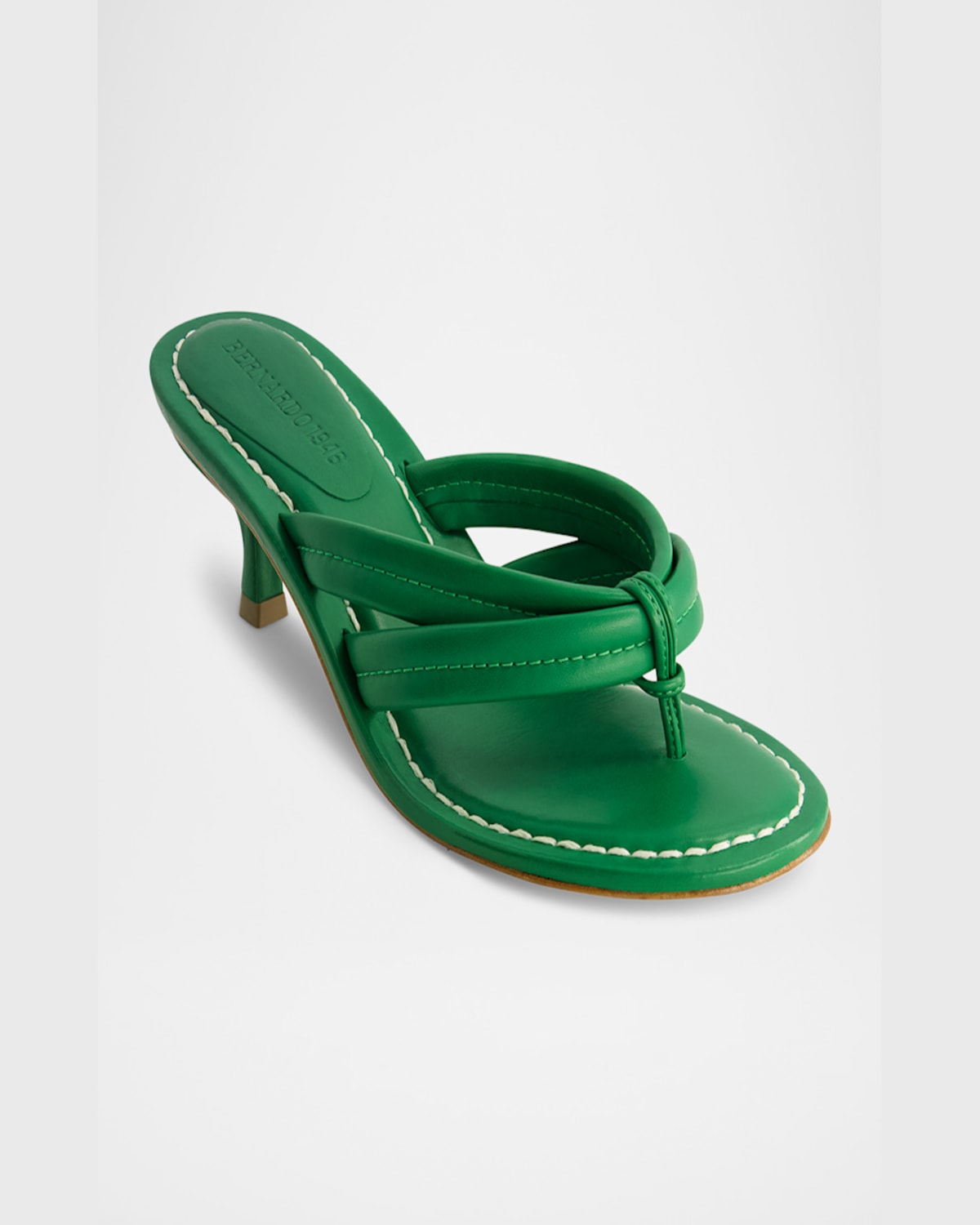 Bernardo 1946 Miami Kitten-heel Leather Mule Sandals In Green Glove Leather