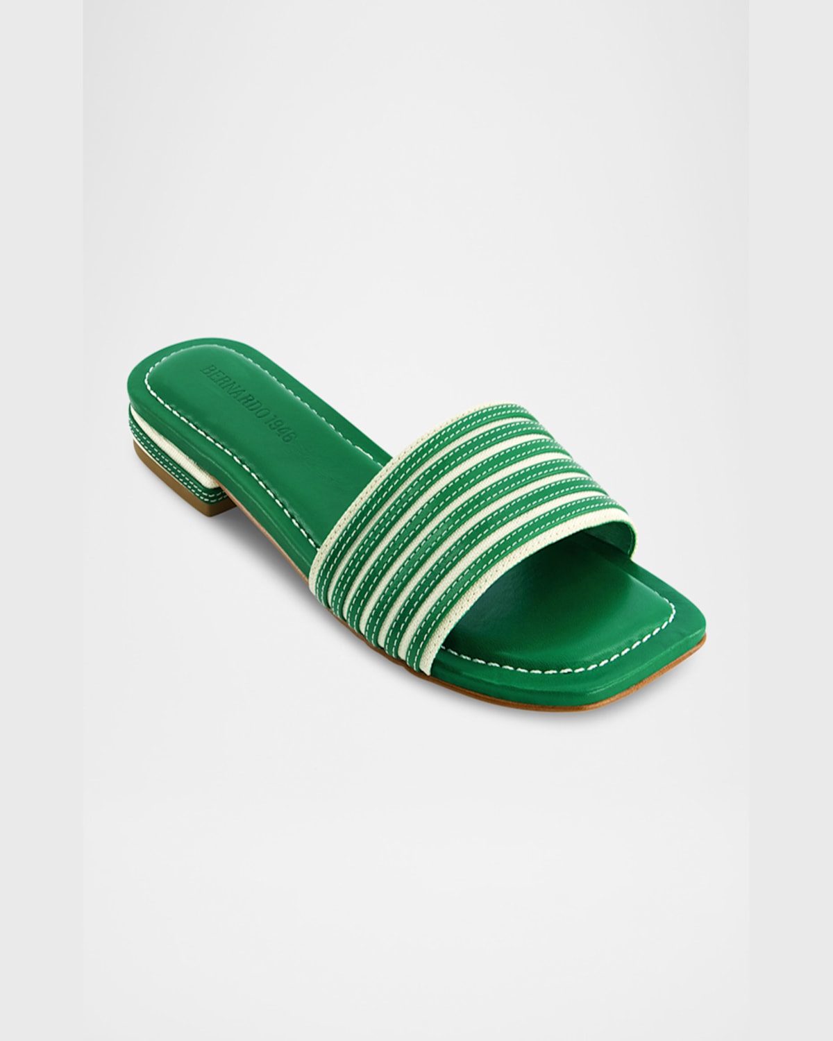 Bernardo 1946 Myko Bicolor Flat Slide Sandals In Green Glove Leather/ Natural Canvas