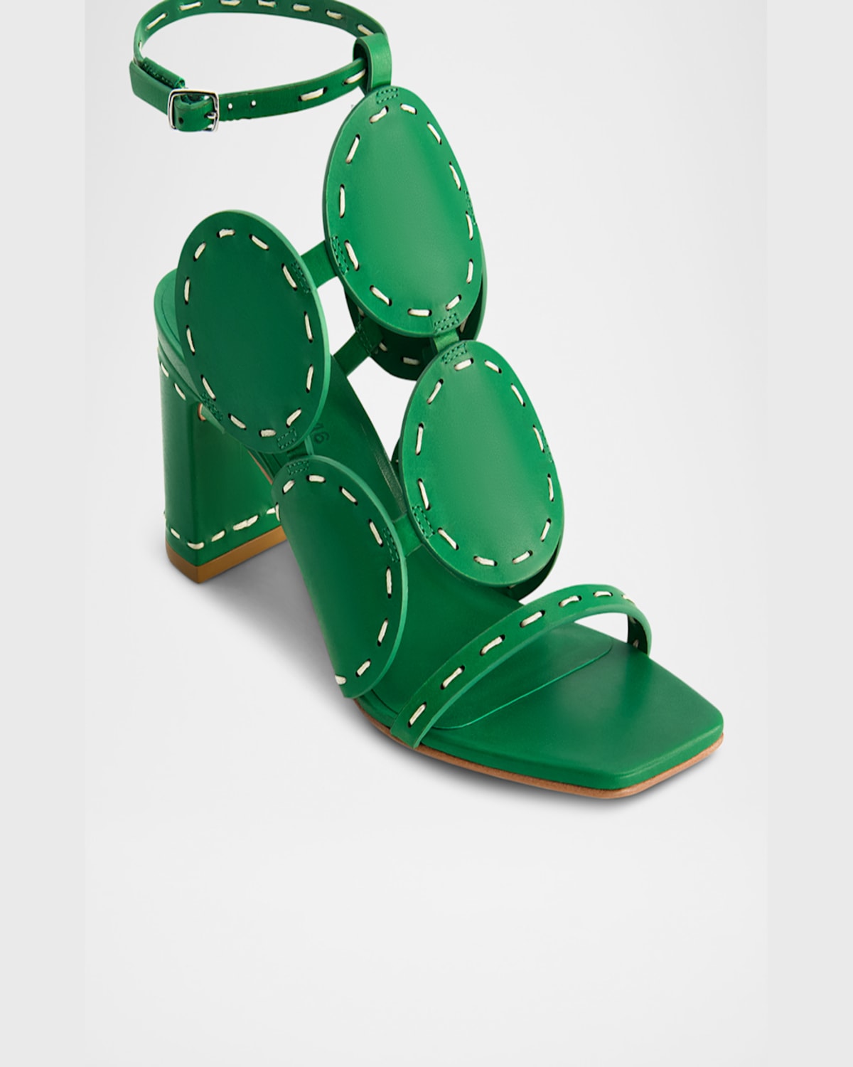 Bernardo 1946 New Moon Circle Leather Sandals In Green Vachetta Leather