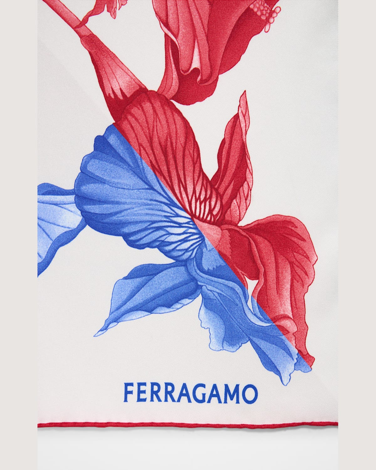 Ferragamo Ortensie Printed Silk Scarf In Rosso Blu
