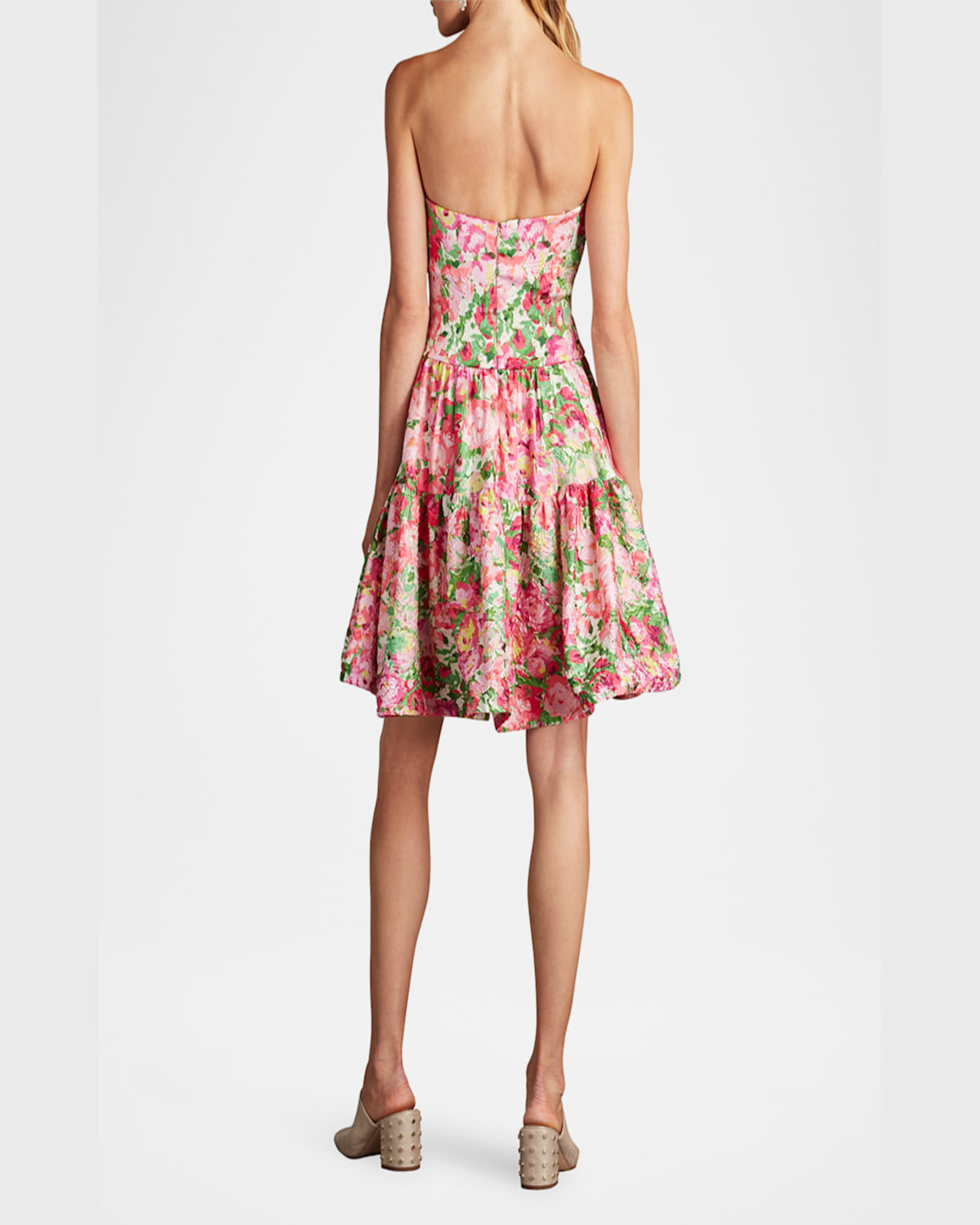 Sho By Tadashi Shoji Floral Print Ruffle Strapless Dress In Pink/floral