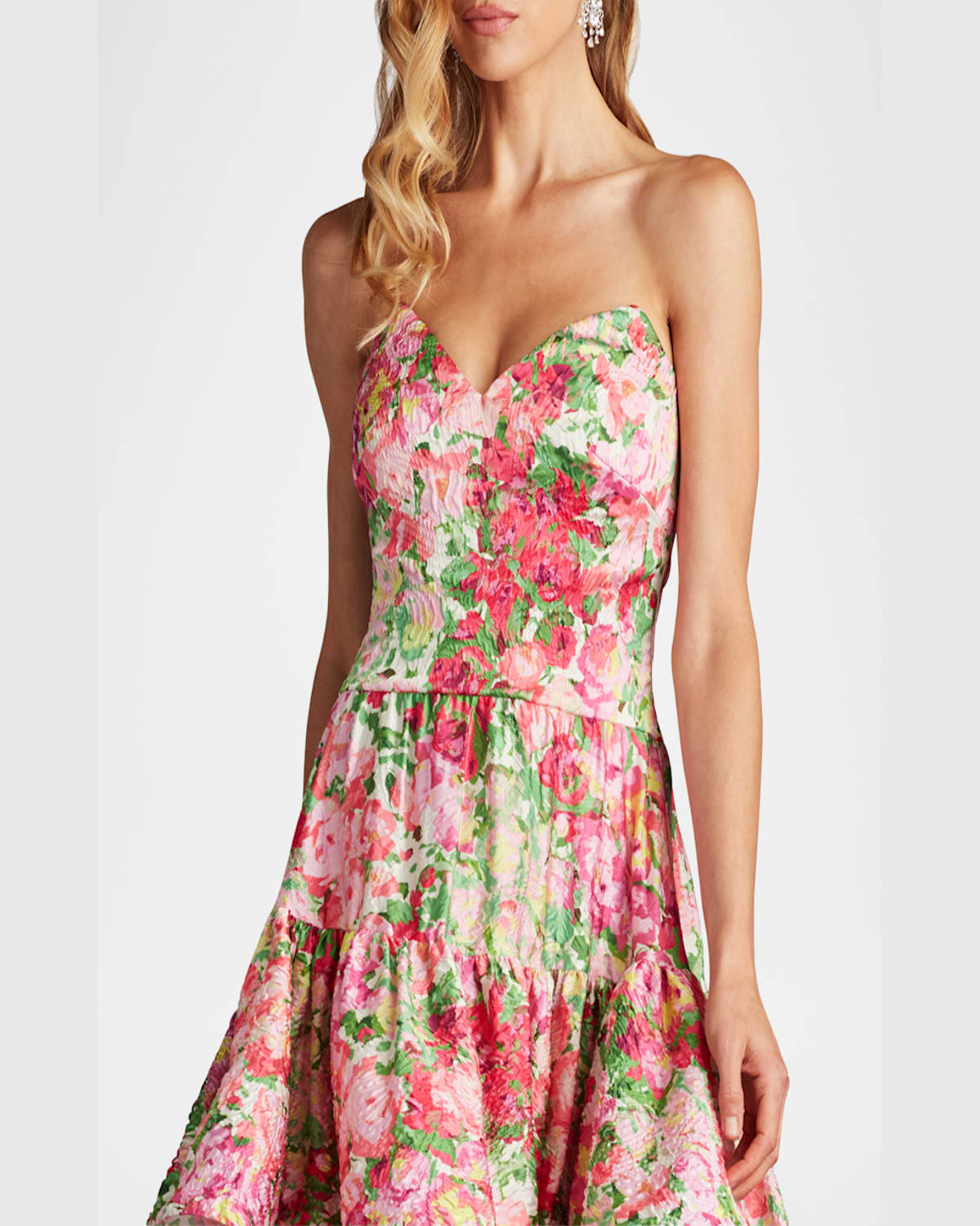 Sho By Tadashi Shoji Floral Print Ruffle Strapless Dress In Pink/floral