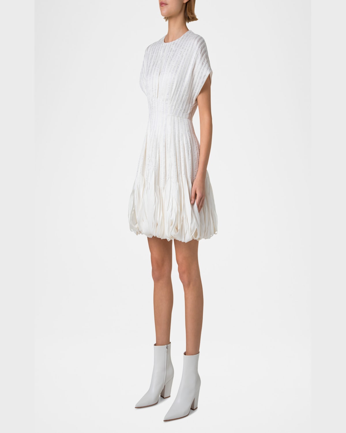 Akris Textured Silk Bubble-hem Mini Dress In Ecru