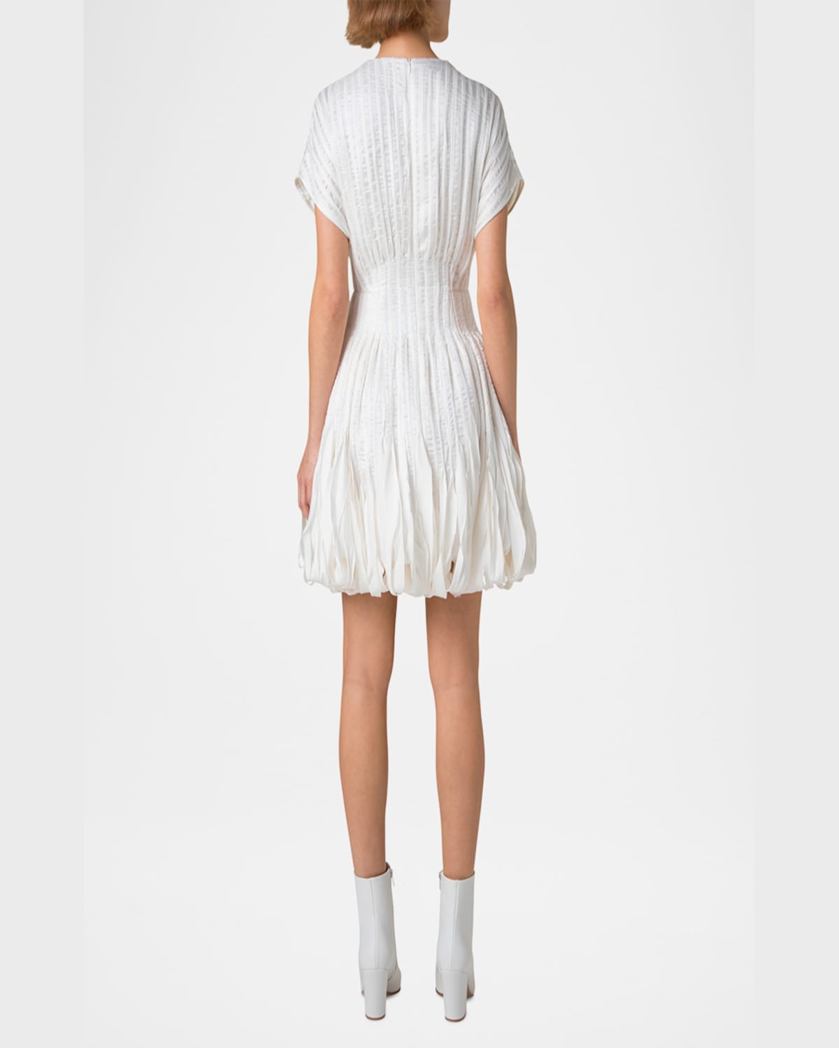 Akris Textured Silk Bubble-hem Mini Dress In Ecru