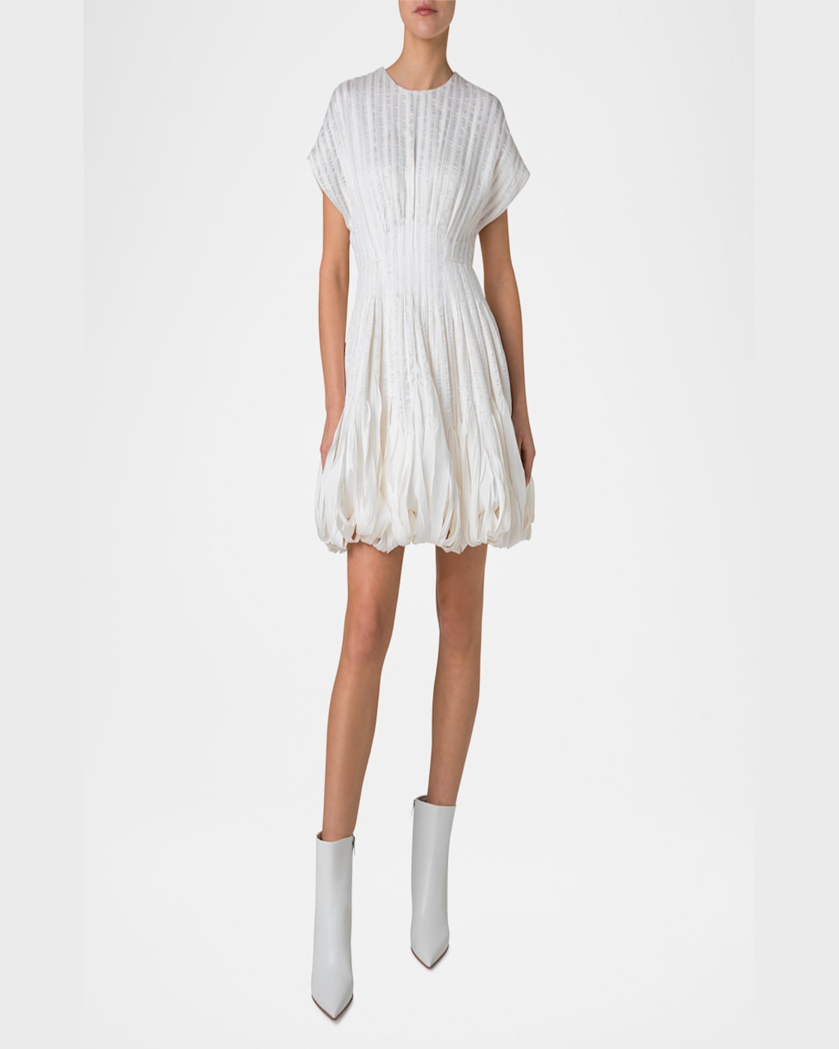 Akris Textured Silk Bubble-hem Mini Dress In Ecru