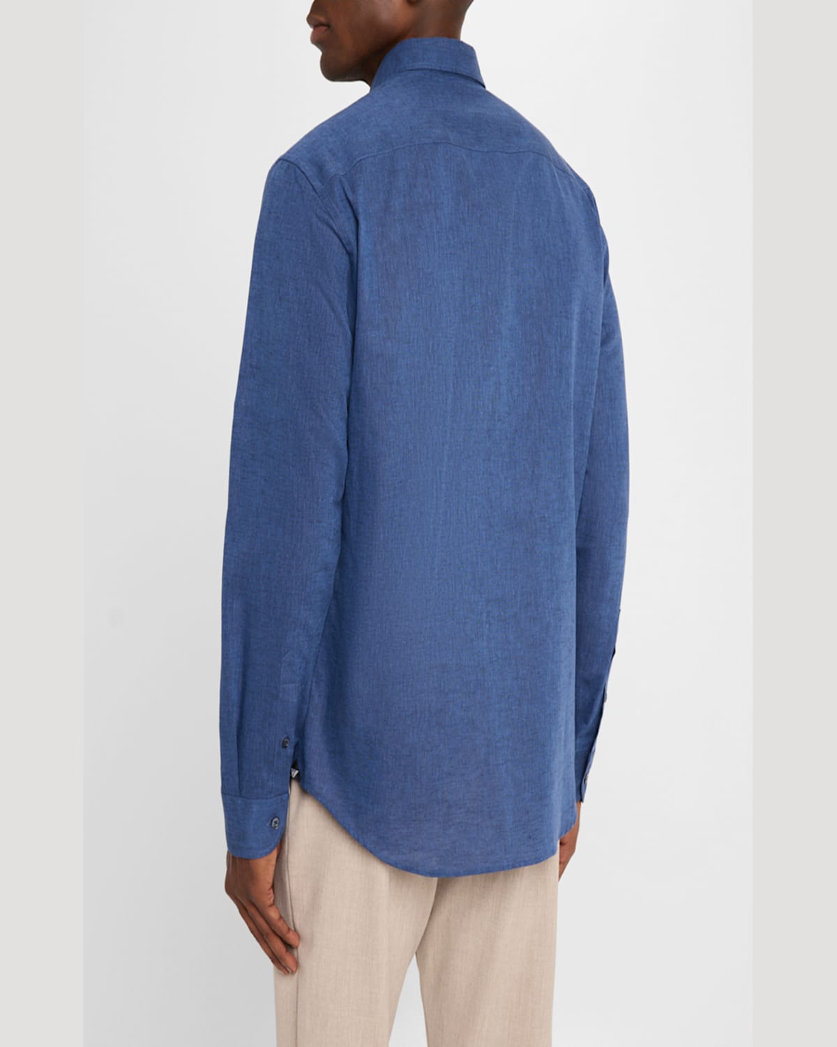 Emporio Armani Men's Linen And Cotton Sport Shirt In Blue