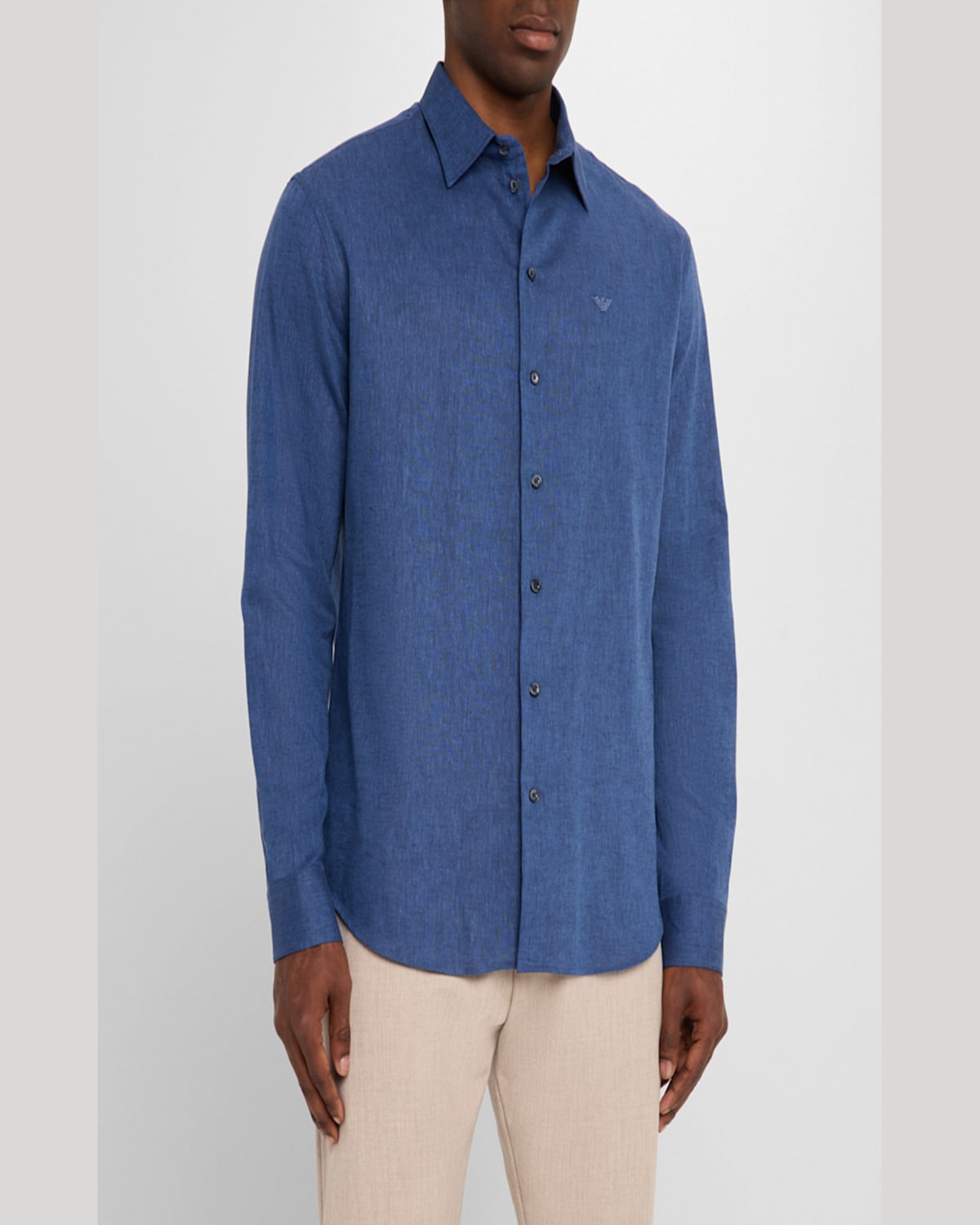 Emporio Armani Men's Linen And Cotton Sport Shirt In Blue