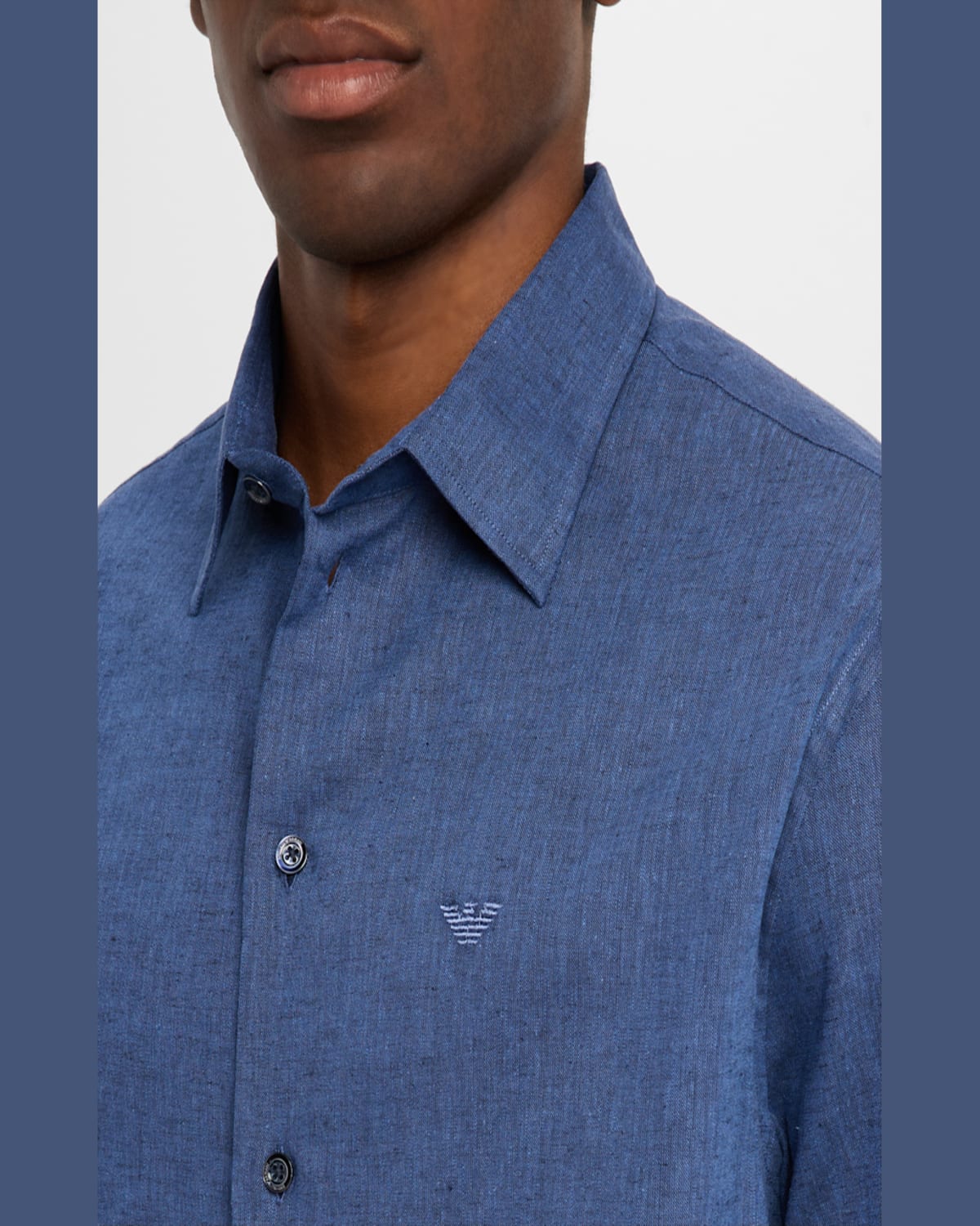 Emporio Armani Men's Linen And Cotton Sport Shirt In Blue