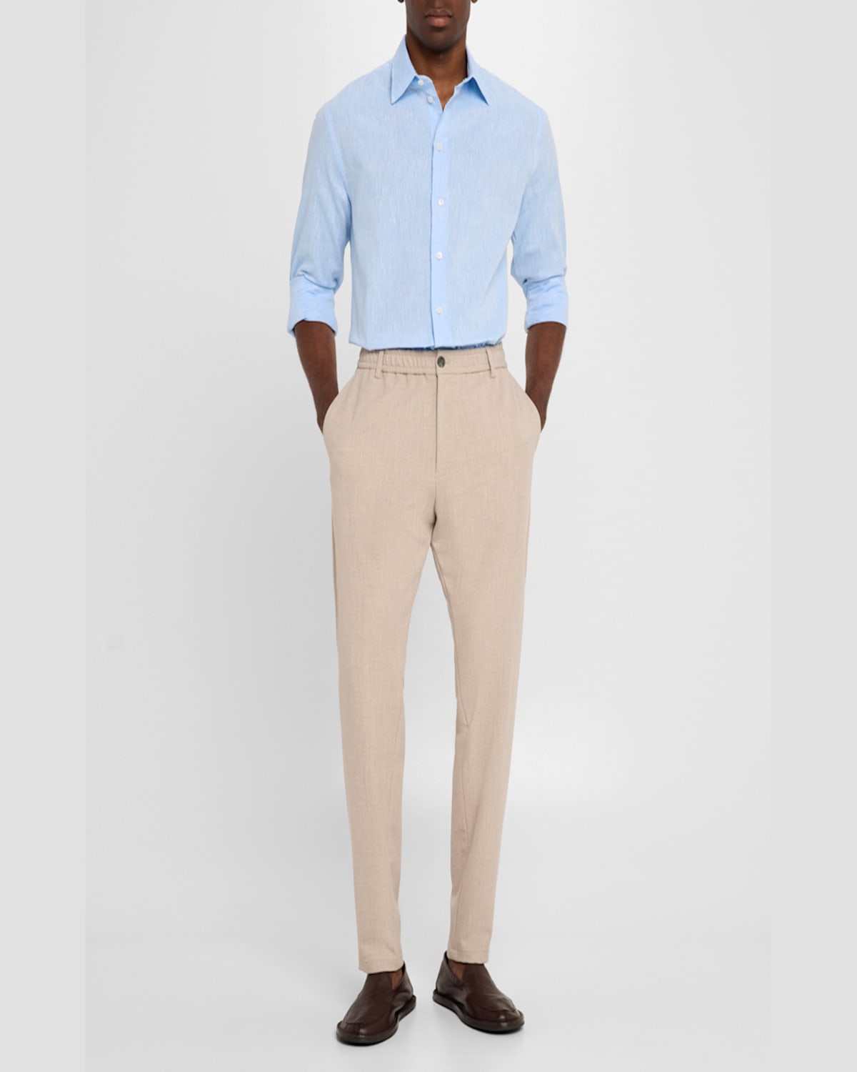 Emporio Armani Men's Linen And Cotton Sport Shirt In Blue