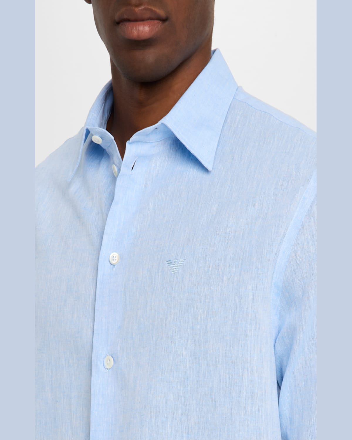 Emporio Armani Men's Linen And Cotton Sport Shirt In Blue