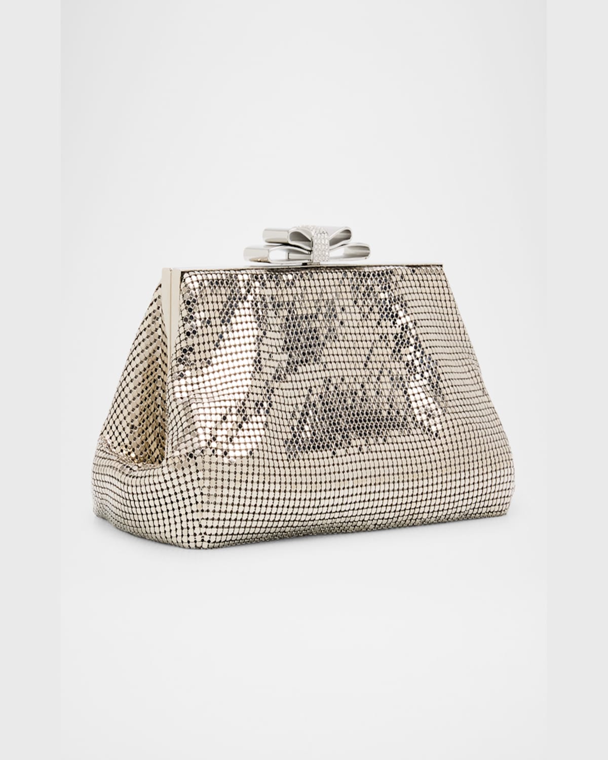Whiting & Davis Blake Bow Mesh Brass Clutch Bag In Pewter